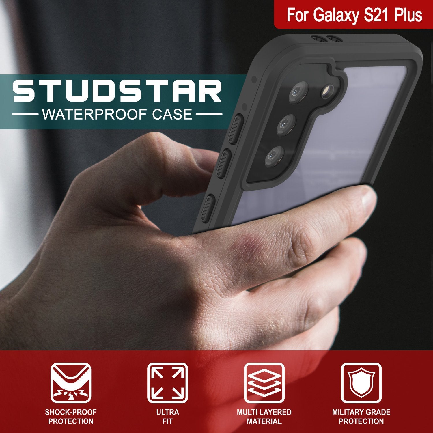 Galaxy S21+ Plus Waterproof Case PunkCase StudStar Clear Thin 6.6ft Underwater IP68 Shock/Snow Proof