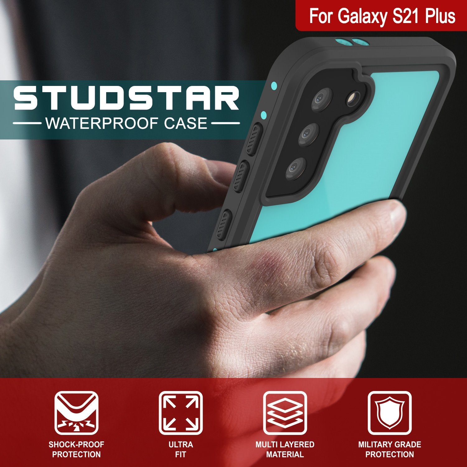 Galaxy S21+ Plus Waterproof Case PunkCase StudStar Teal Thin 6.6ft Underwater IP68 Shock/Snow Proof