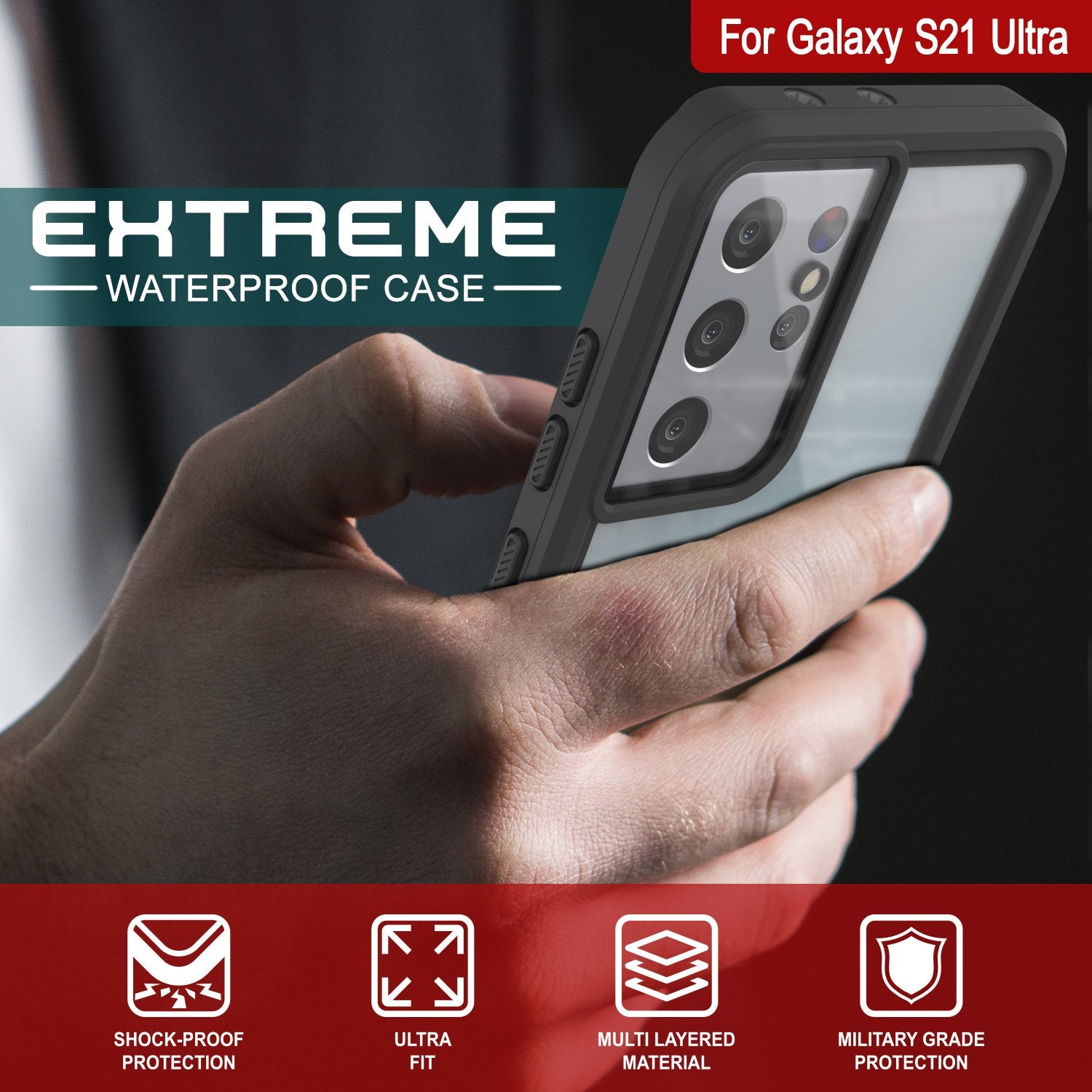 Galaxy S21 Ultra Water/Shock/Snow/dirt proof [Extreme Series] Slim Case [Light Blue]