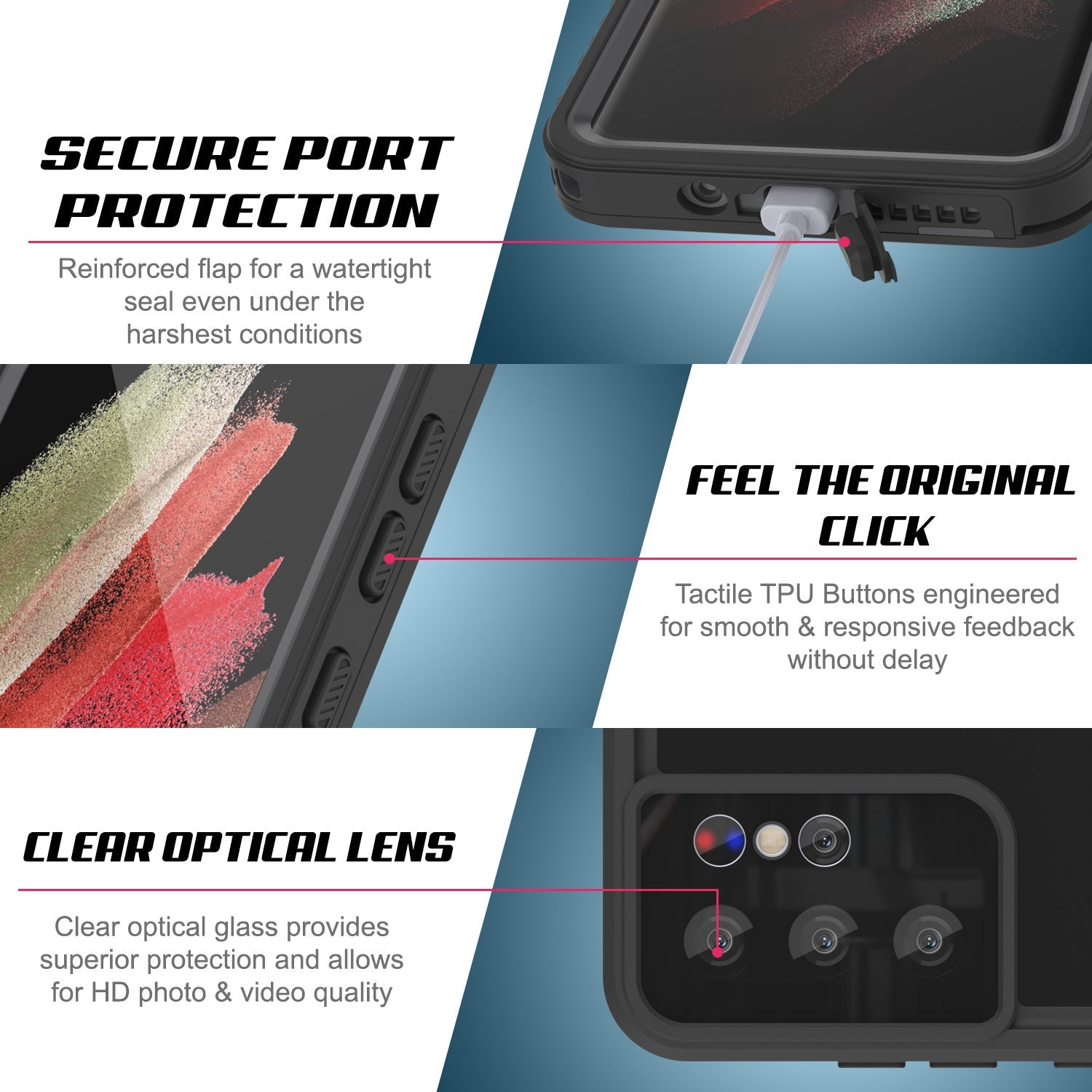 Galaxy S22 Ultra Waterproof Case PunkCase StudStar Black Thin 6.6ft Underwater IP68 Shock/Snow Proof
