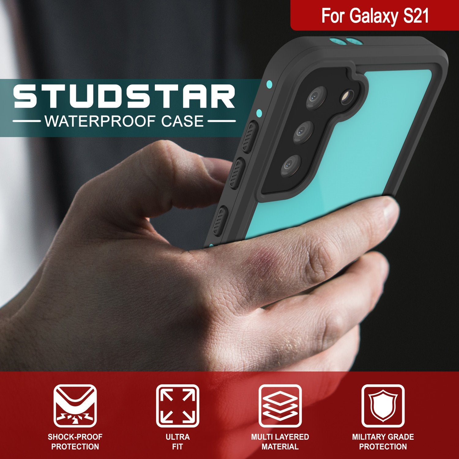 Galaxy S21 Waterproof Case PunkCase StudStar Teal Thin 6.6ft Underwater IP68 Shock/Snow Proof