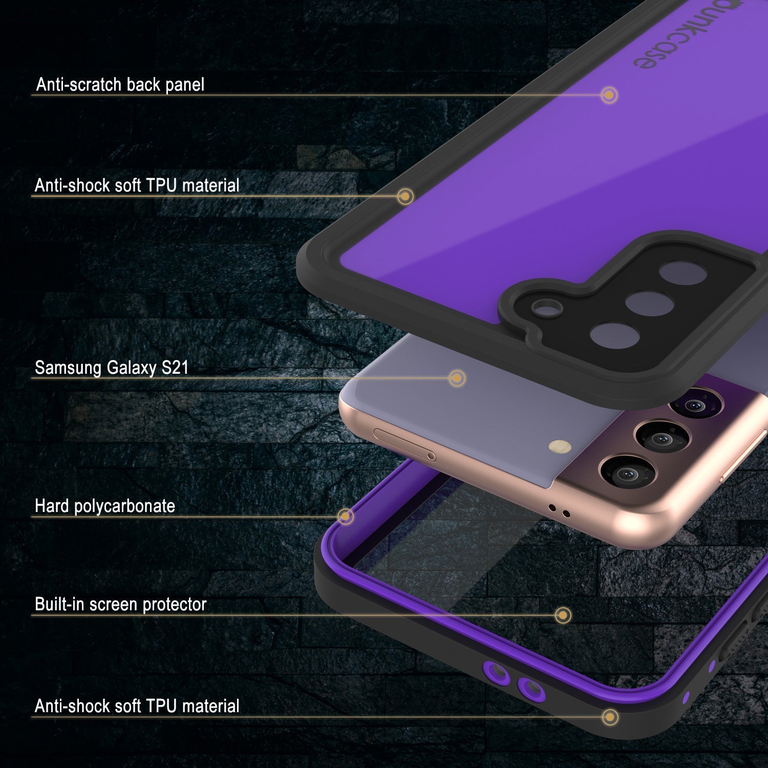 Galaxy S22 Waterproof Case PunkCase StudStar Purple Thin 6.6ft Underwater IP68 Shock/Snow Proof