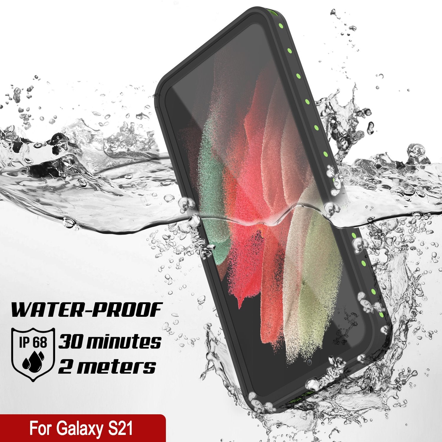 Galaxy S21 Waterproof Case PunkCase StudStar Light Green Thin 6.6ft Underwater IP68 ShockProof
