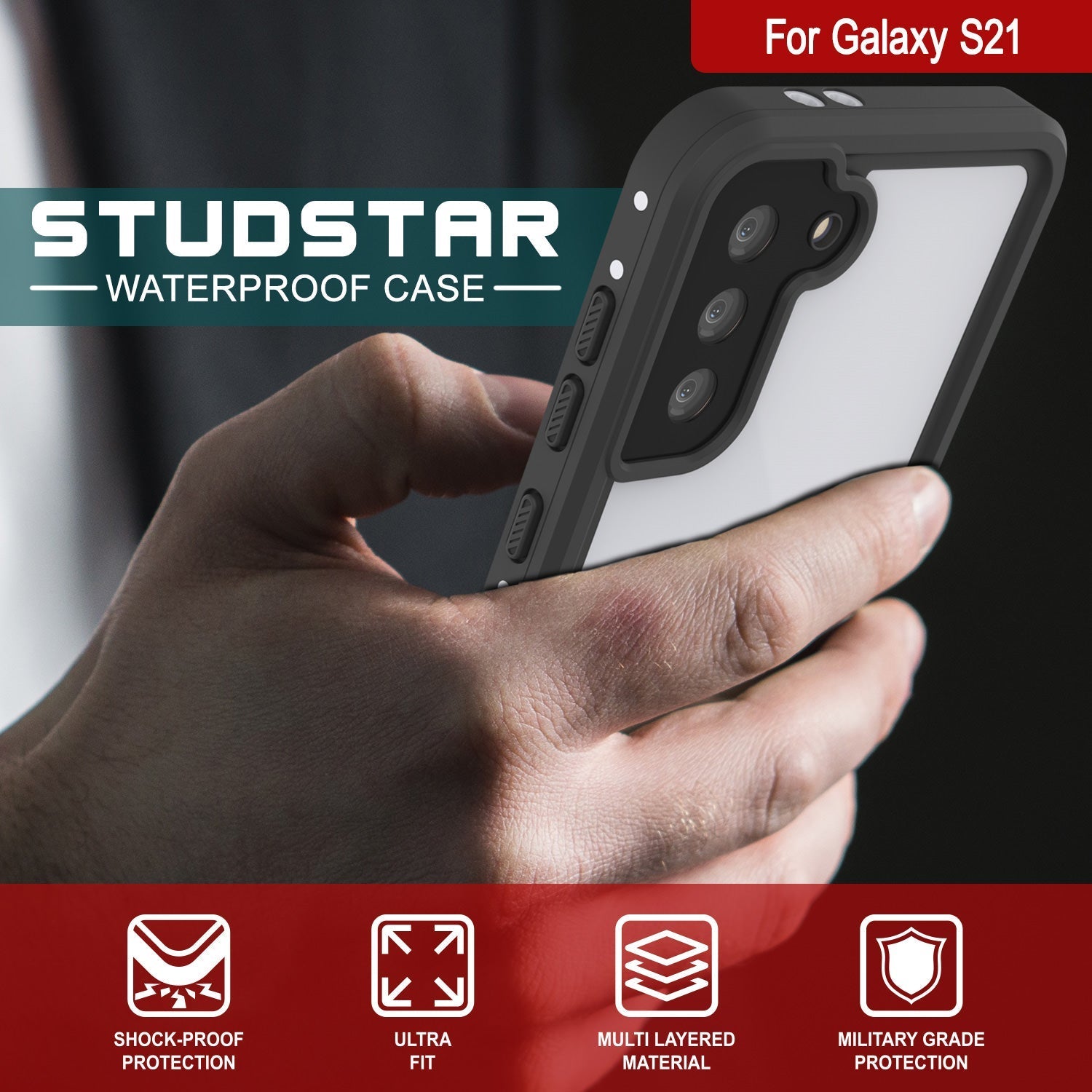 Galaxy S22 Waterproof Case, Punkcase StudStar White Thin 6.6ft Underwater IP68 Shock/Snow Proof