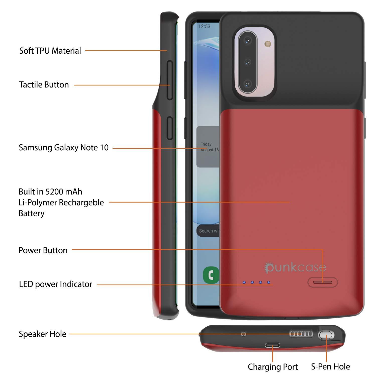 Galaxy Note 10 5200mAH Battery Charger W/ USB Port Slim Case [Red]