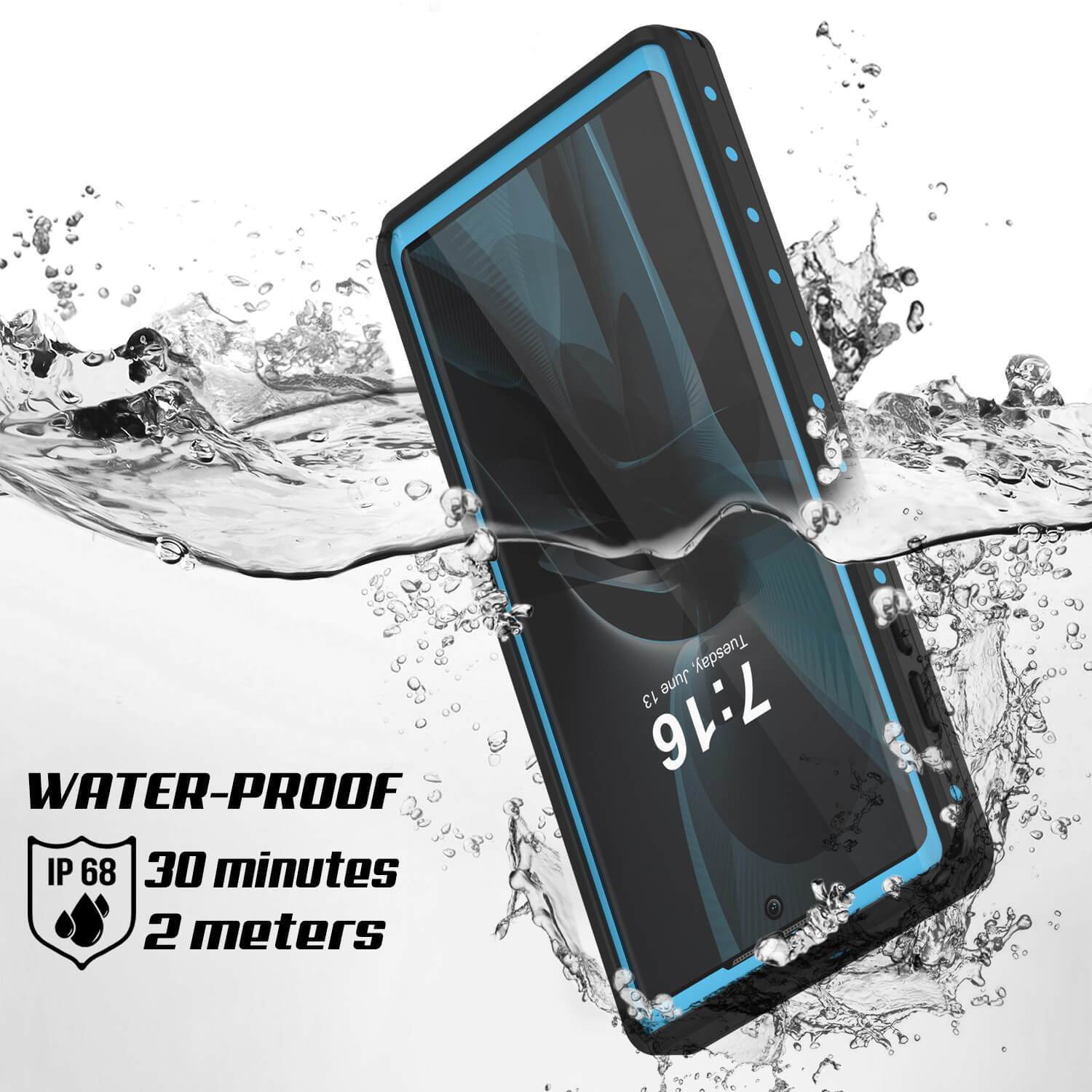 Galaxy Note 10+ Plus Waterproof Case, Punkcase Studstar Light Blue Thin Armor Cover