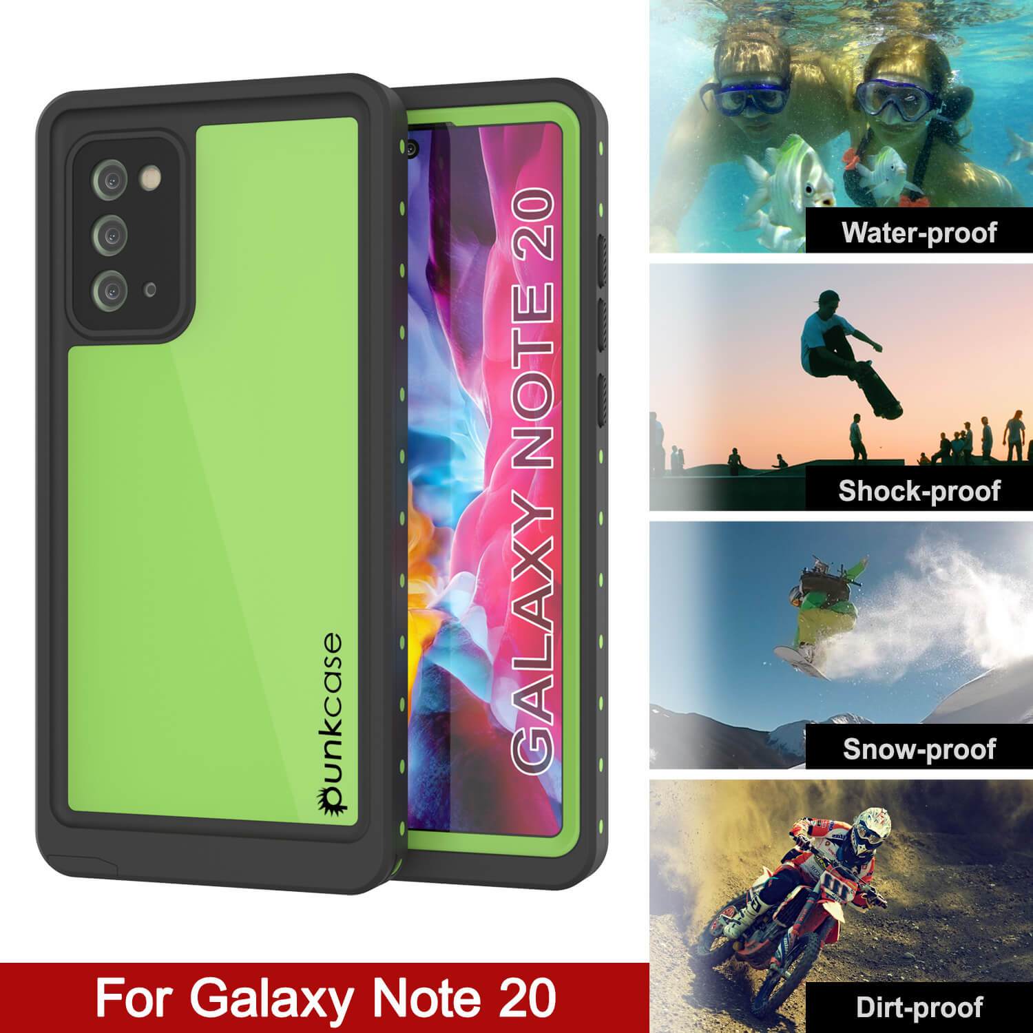 Galaxy Note 20 Waterproof Case, Punkcase Studstar Light Green Thin Armor Cover