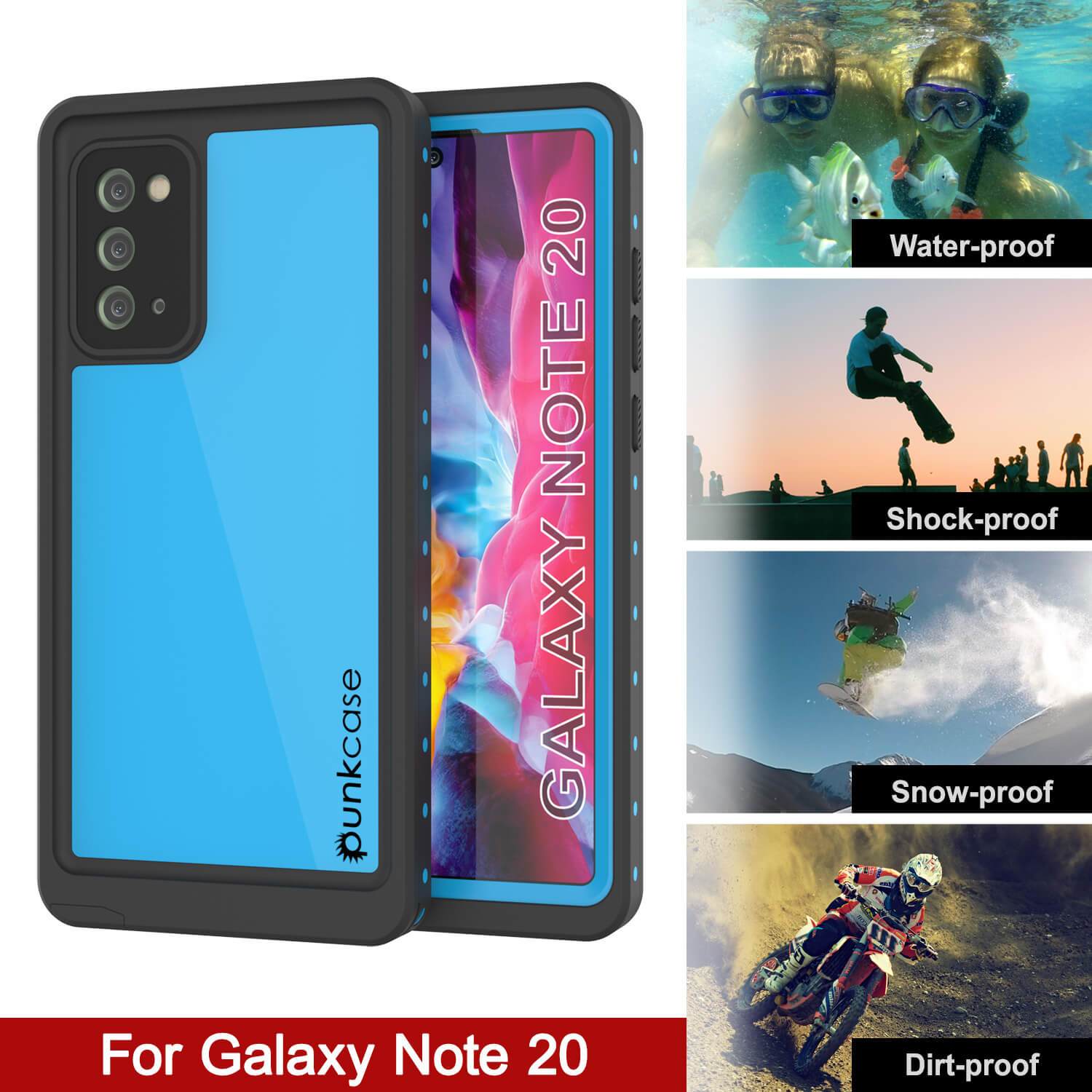 Galaxy Note 20 Waterproof Case, Punkcase Studstar Light Blue Thin Armor Cover