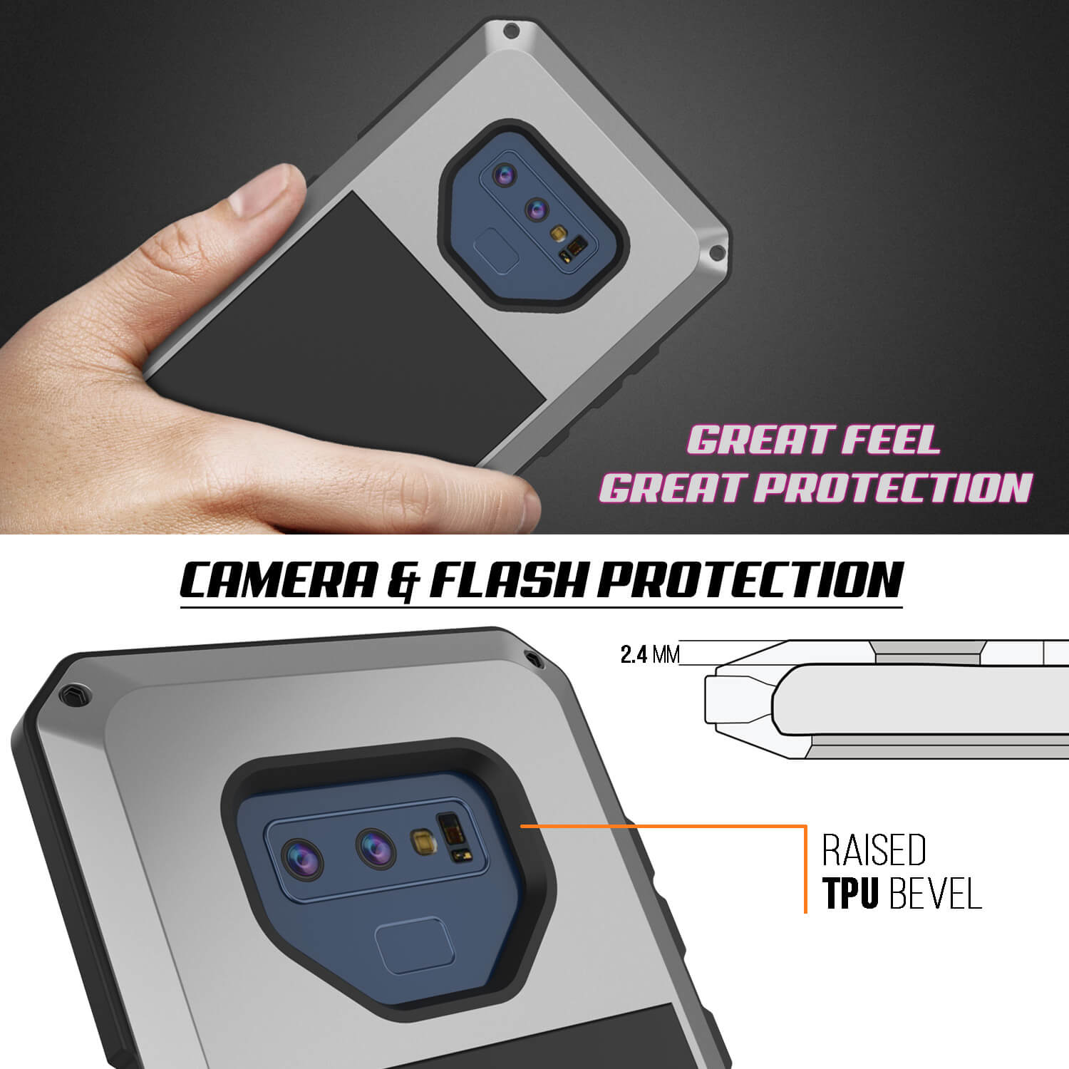 Galaxy Note 9  Case, PUNKcase Metallic Silver Shockproof  Slim Metal Armor Case [Silver]