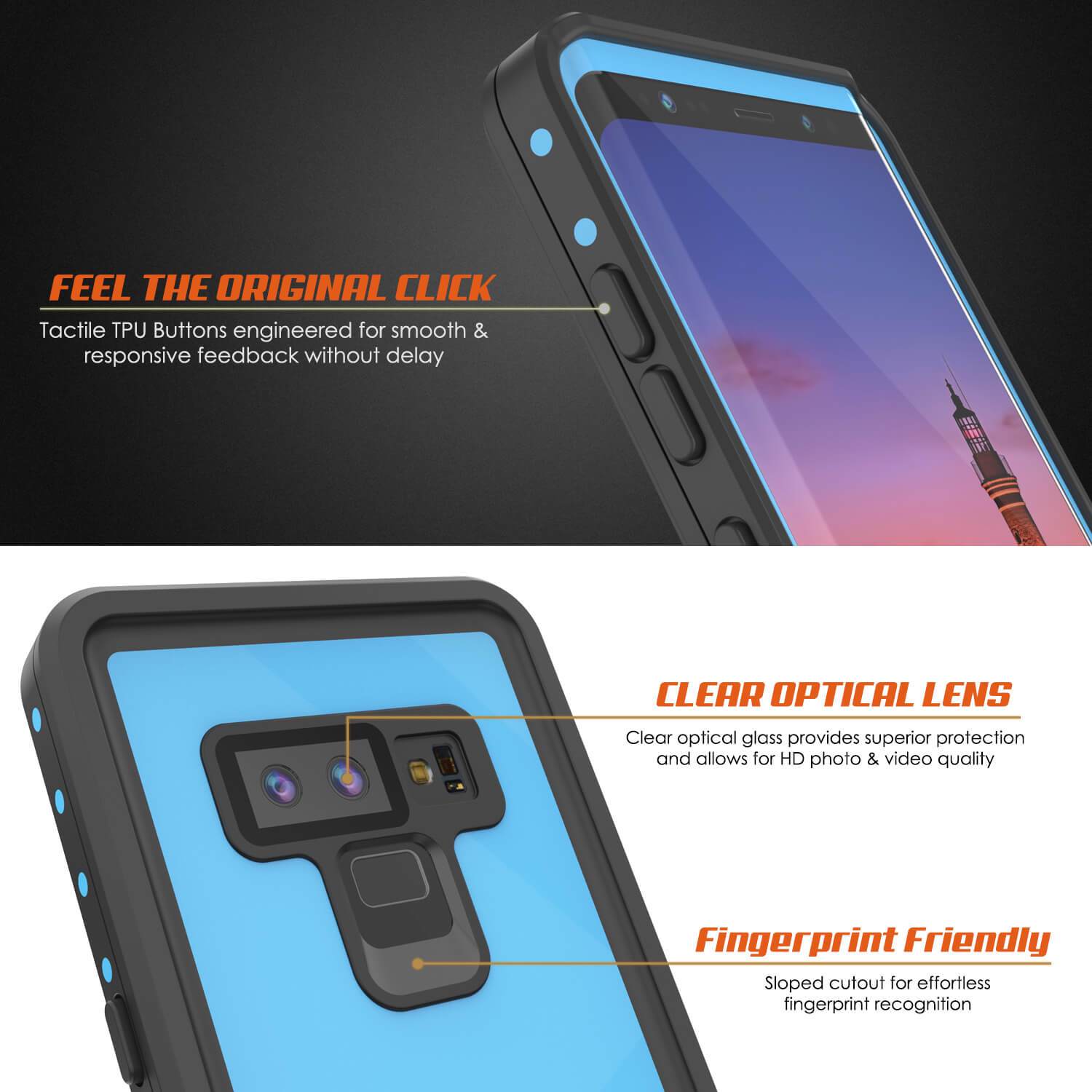 Galaxy Note 9 Waterproof Case PunkCase StudStar Light Blue Thin 6.6ft Underwater ShockProof - PunkCase NZ