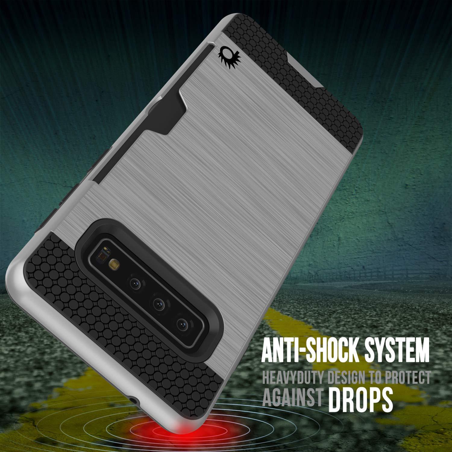 Galaxy S10e Case, PUNKcase [SLOT Series] [Slim Fit] Dual-Layer Armor Cover w/Integrated Anti-Shock System, Credit Card Slot [Silver]