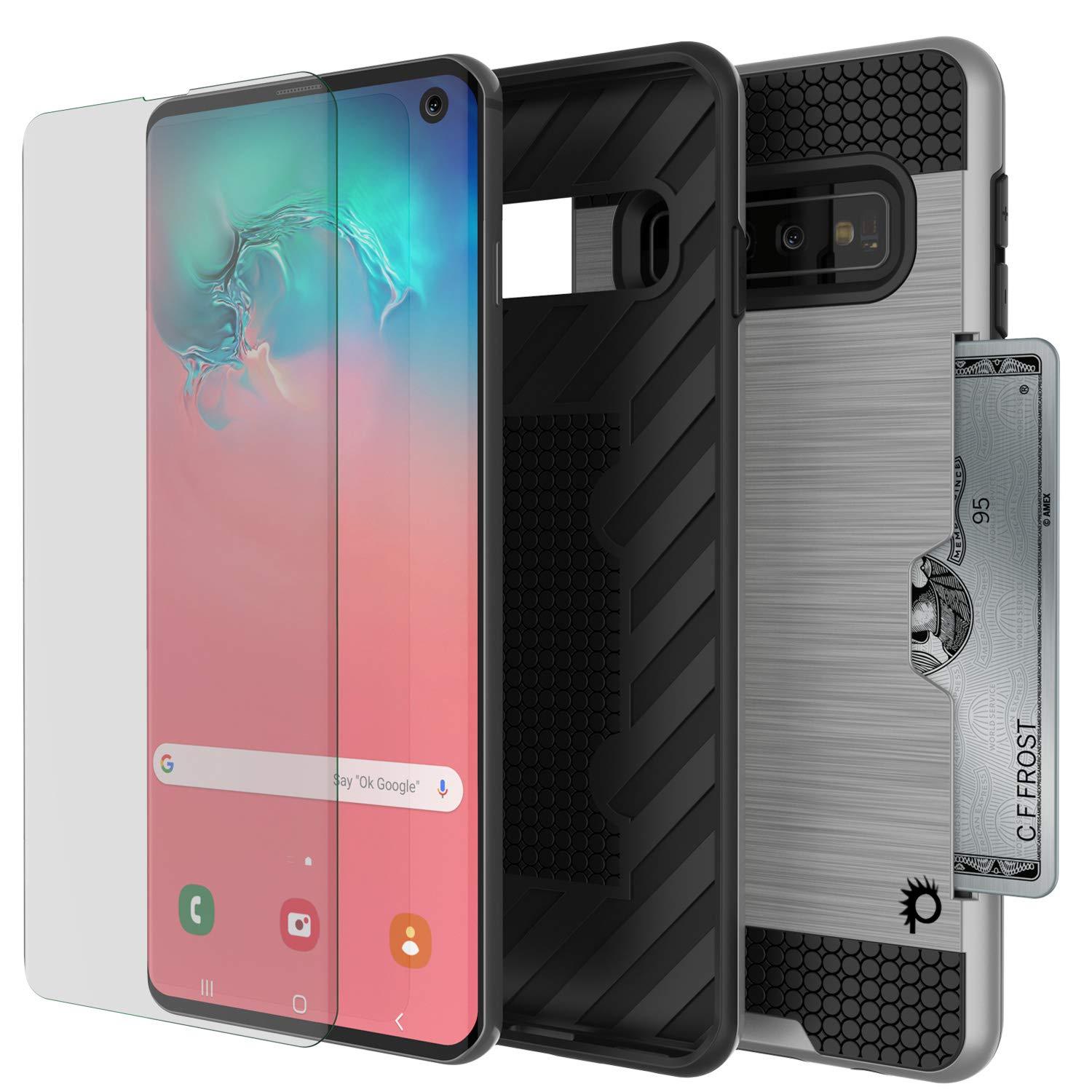 Galaxy S10e Case, PUNKcase [SLOT Series] [Slim Fit] Dual-Layer Armor Cover w/Integrated Anti-Shock System, Credit Card Slot [Silver]