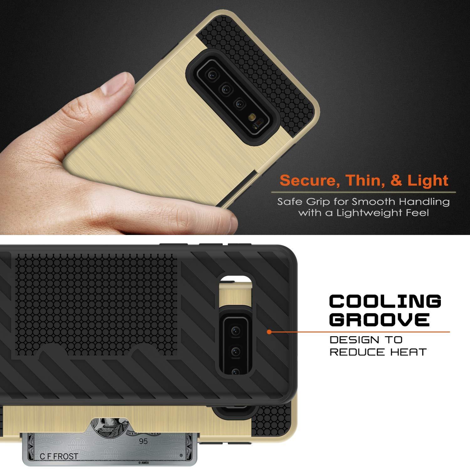 Galaxy S10e Case, PUNKcase [SLOT Series] [Slim Fit] Dual-Layer Armor Cover w/Integrated Anti-Shock System, Credit Card Slot [Gold]