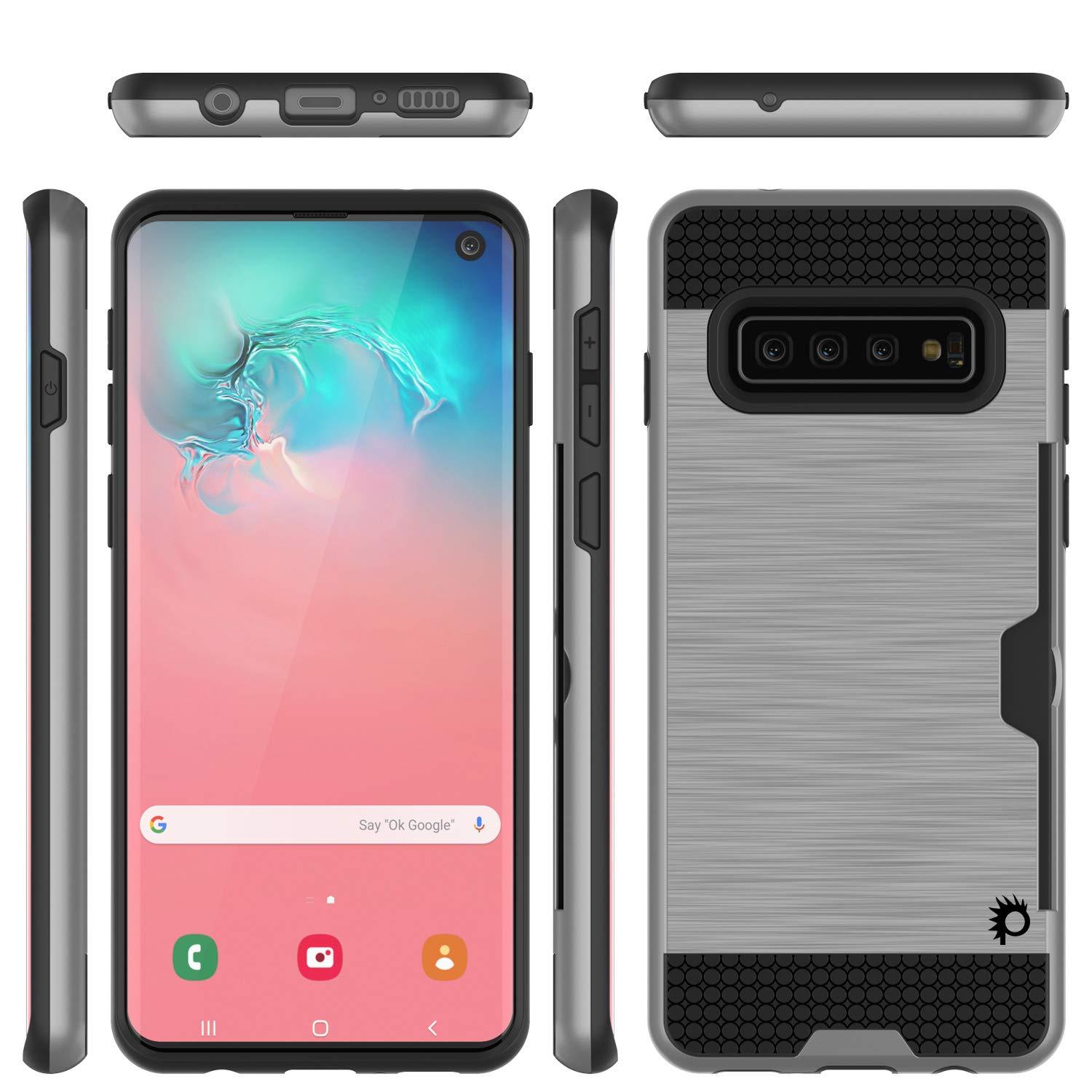Galaxy S10e Case, PUNKcase [SLOT Series] [Slim Fit] Dual-Layer Armor Cover w/Integrated Anti-Shock System, Credit Card Slot [Silver]