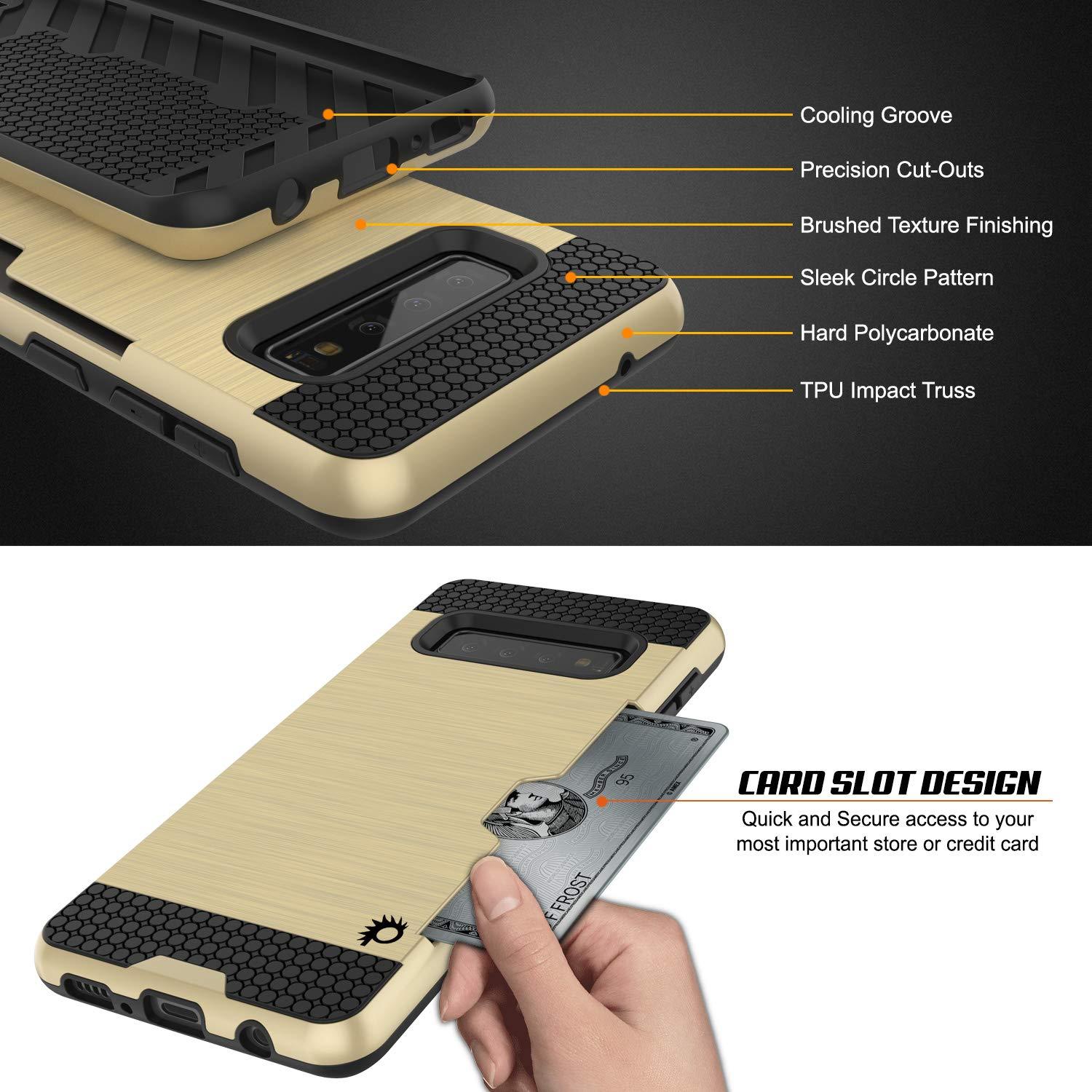 Galaxy S10e Case, PUNKcase [SLOT Series] [Slim Fit] Dual-Layer Armor Cover w/Integrated Anti-Shock System, Credit Card Slot [Gold]