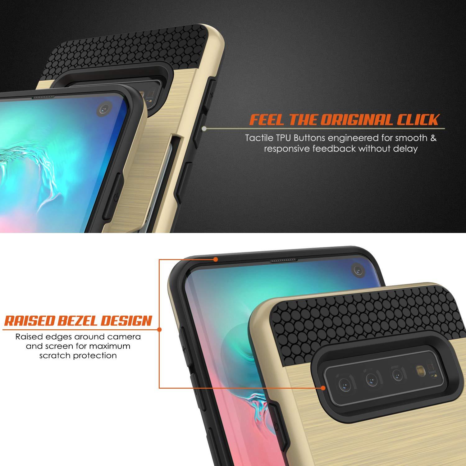 Galaxy S10e Case, PUNKcase [SLOT Series] [Slim Fit] Dual-Layer Armor Cover w/Integrated Anti-Shock System, Credit Card Slot [Gold]