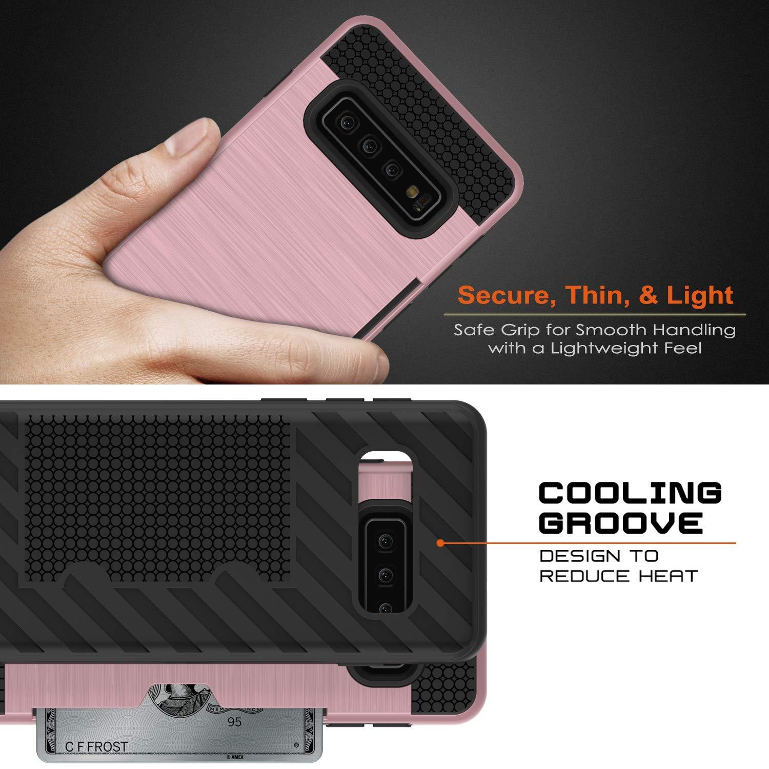 Galaxy S10e Case, PUNKcase [SLOT Series] [Slim Fit] Dual-Layer Armor Cover w/Integrated Anti-Shock System, Credit Card Slot [Rose Gold]