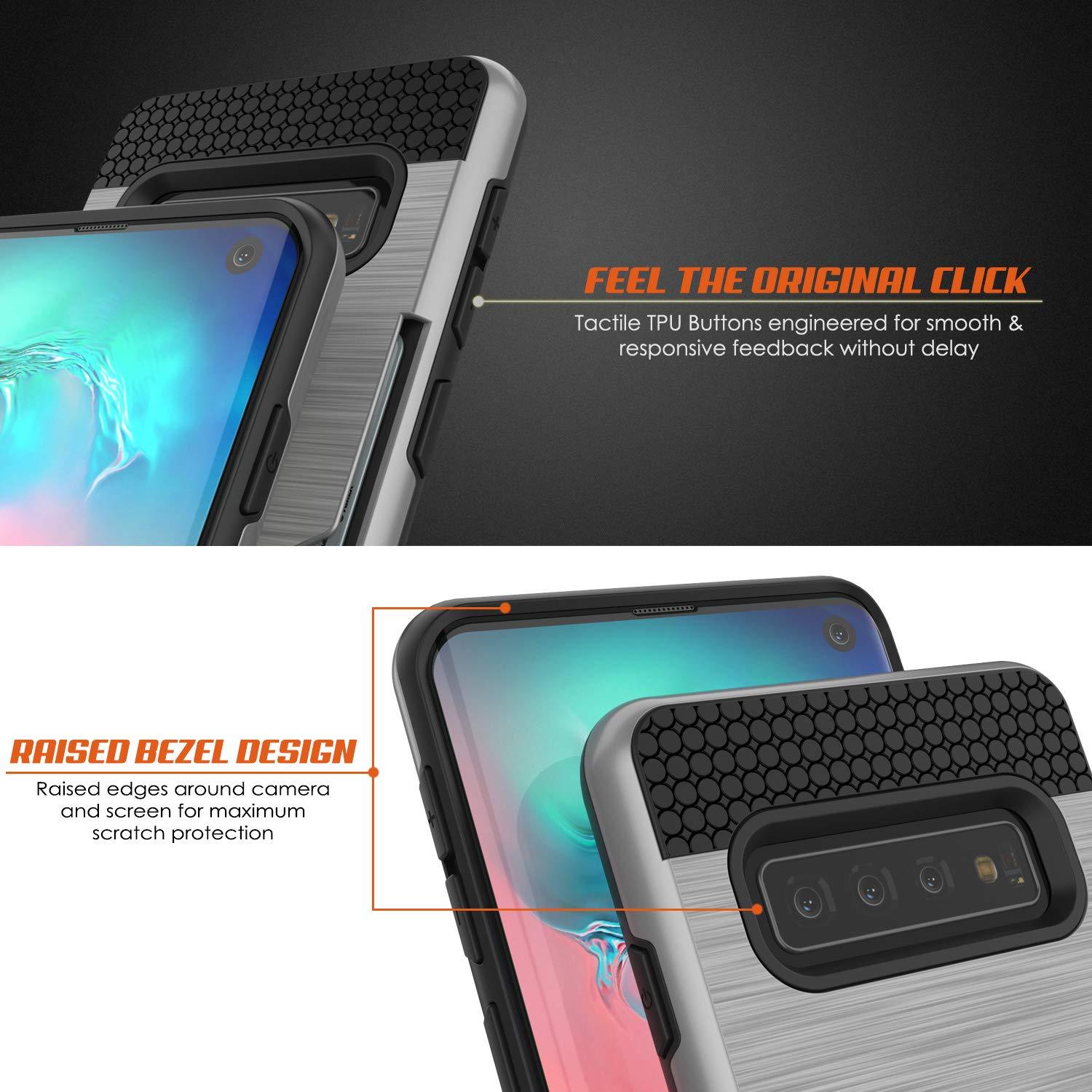 Galaxy S10e Case, PUNKcase [SLOT Series] [Slim Fit] Dual-Layer Armor Cover w/Integrated Anti-Shock System, Credit Card Slot [Silver]