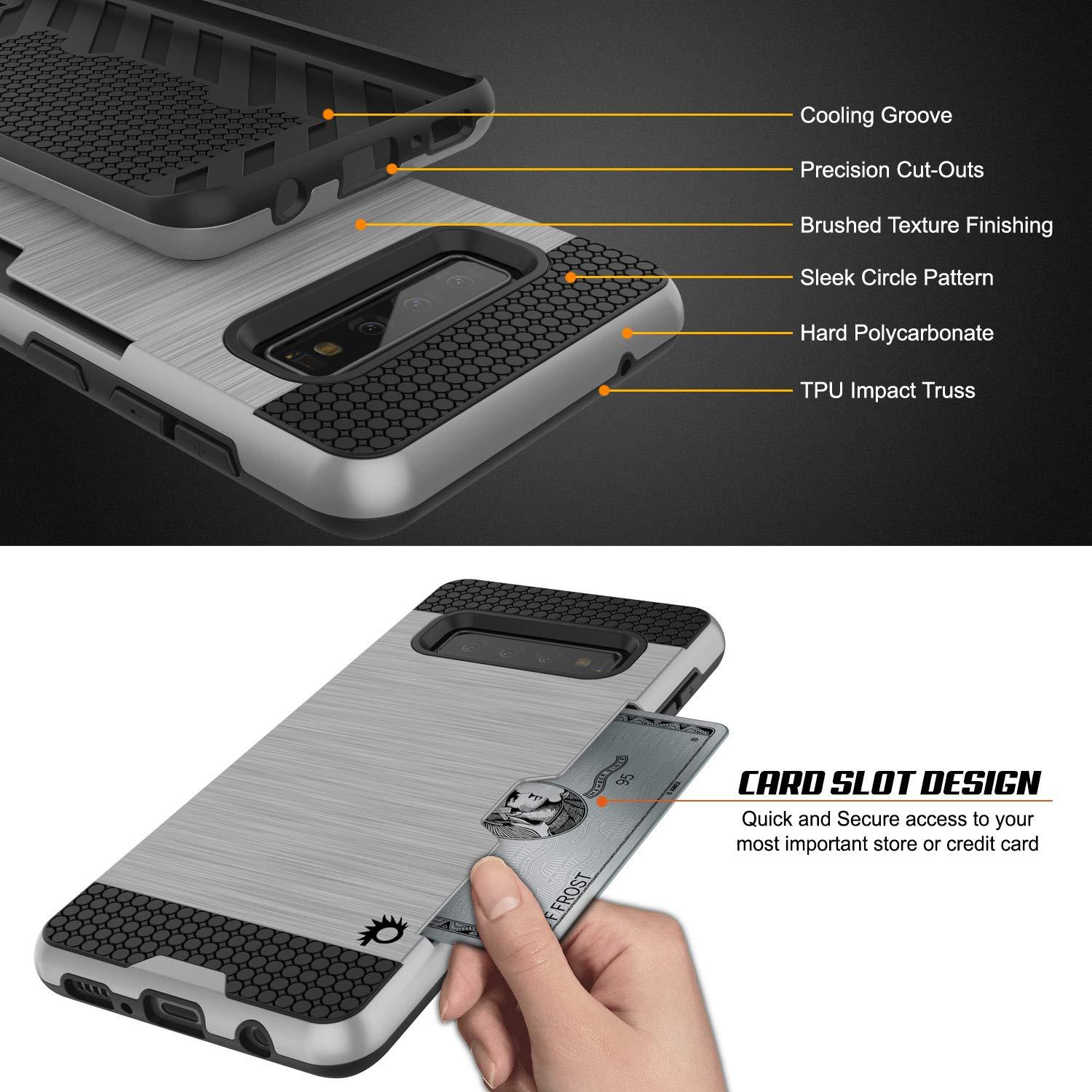 Galaxy S10 Case, PUNKcase [SLOT Series] [Slim Fit] Dual-Layer Armor Cover w/Integrated Anti-Shock System, Credit Card Slot [Silver]