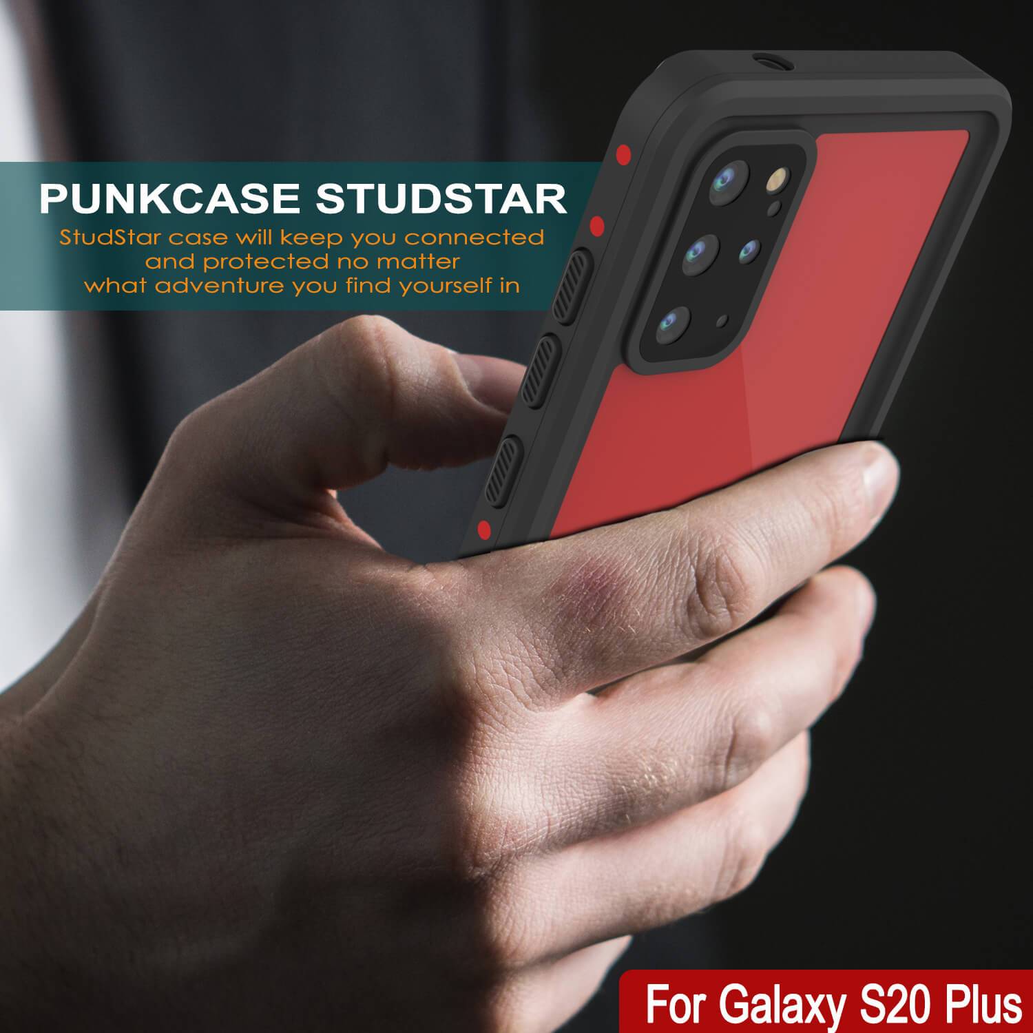 Galaxy S20+ Plus Waterproof Case PunkCase StudStar Red Thin 6.6ft Underwater IP68 Shock/Snow Proof