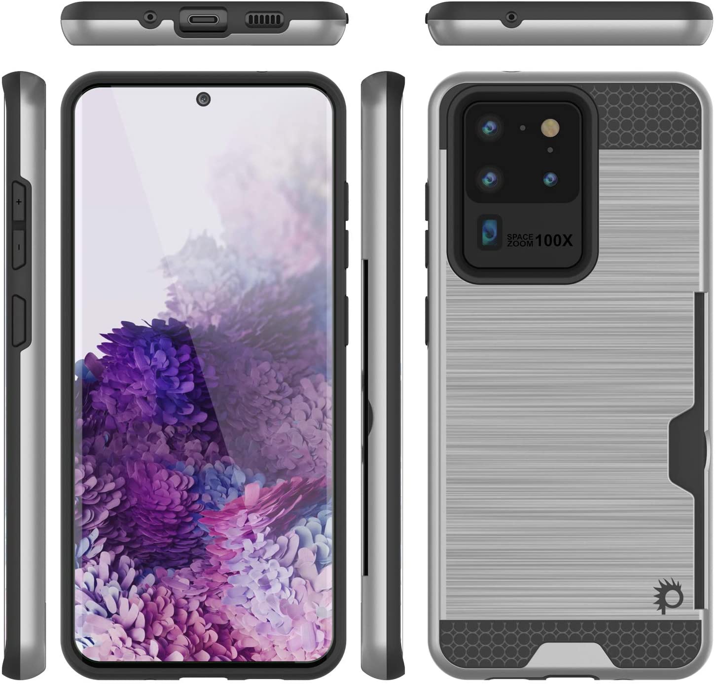 Galaxy S20 Ultra Case, PUNKcase [SLOT Series] [Slim Fit] Dual-Layer Armor Cover w/Integrated Anti-Shock System, Credit Card Slot [Silver]