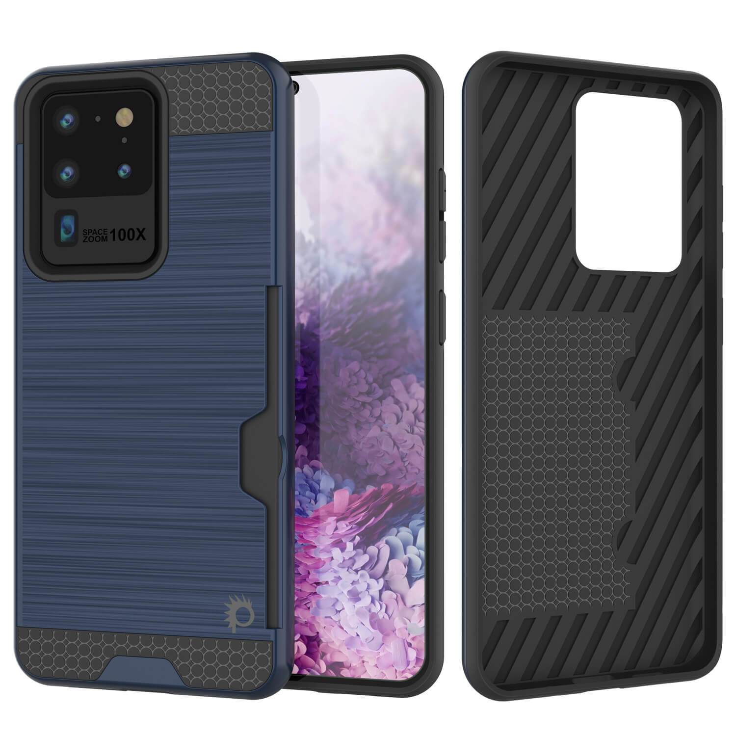 Galaxy S20 Ultra Case, PUNKcase [SLOT Series] [Slim Fit] Dual-Layer Armor Cover w/Integrated Anti-Shock System, Credit Card Slot [Navy]
