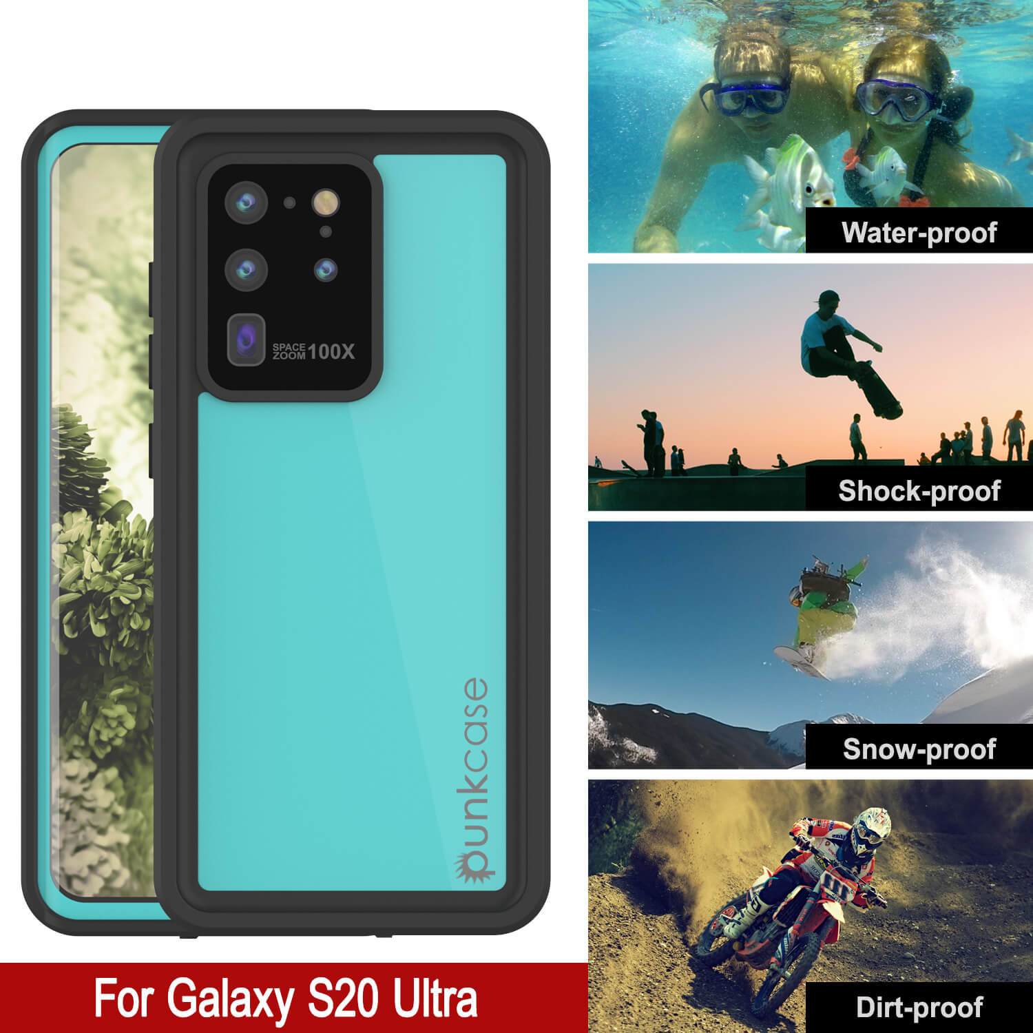 Galaxy S20 Ultra Waterproof Case PunkCase StudStar Teal Thin 6.6ft Underwater IP68 Shock/Snow Proof