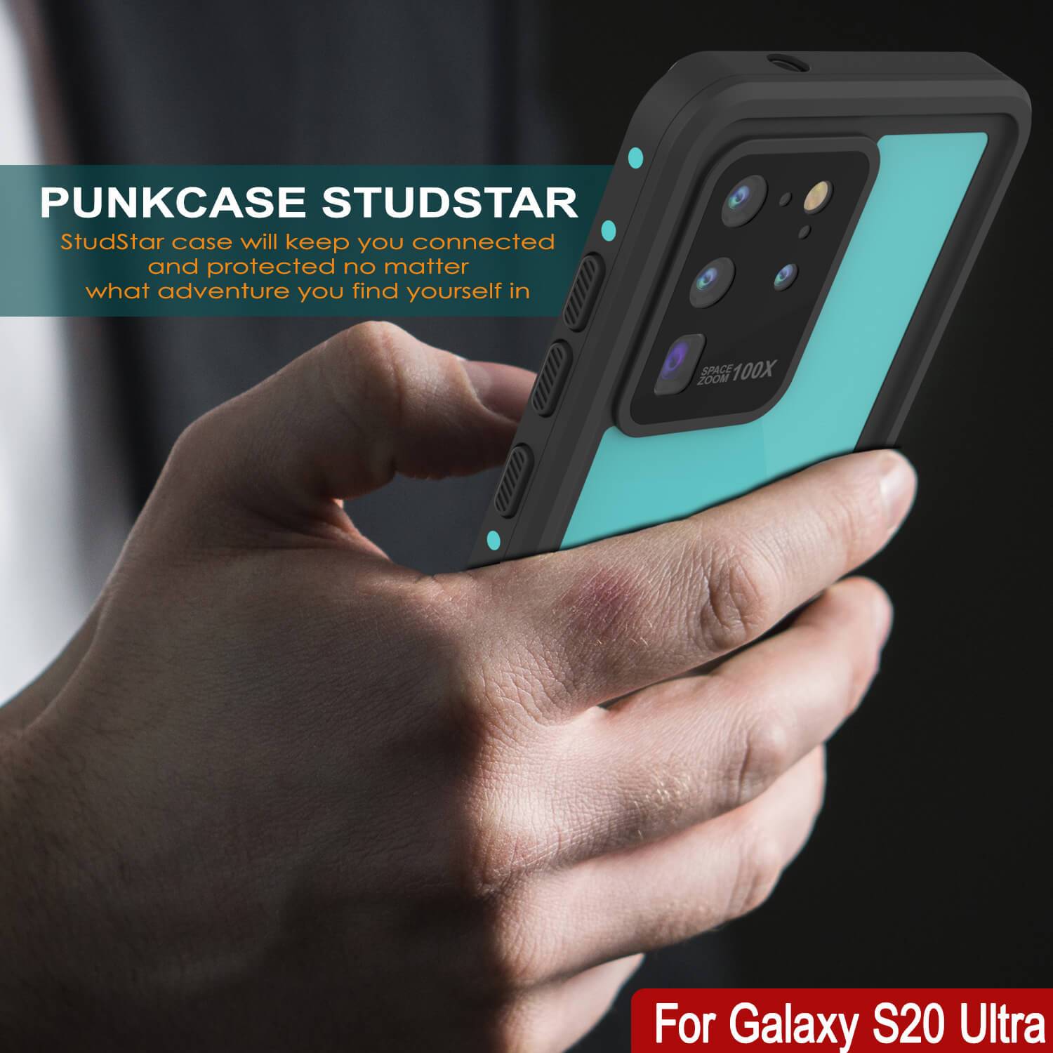 Galaxy S20 Ultra Waterproof Case PunkCase StudStar Teal Thin 6.6ft Underwater IP68 Shock/Snow Proof