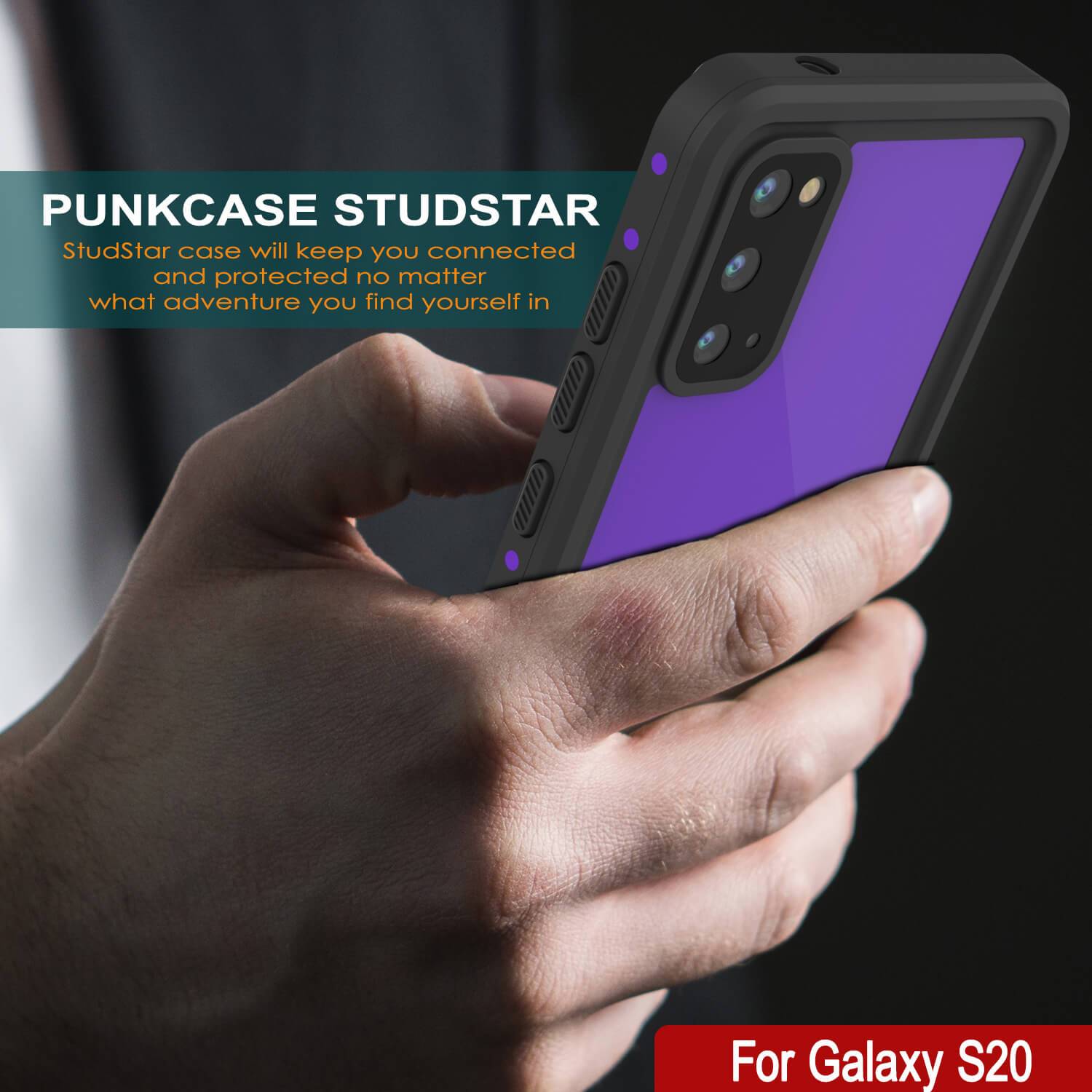Galaxy S20 Waterproof Case PunkCase StudStar Purple Thin 6.6ft Underwater IP68 Shock/Snow Proof