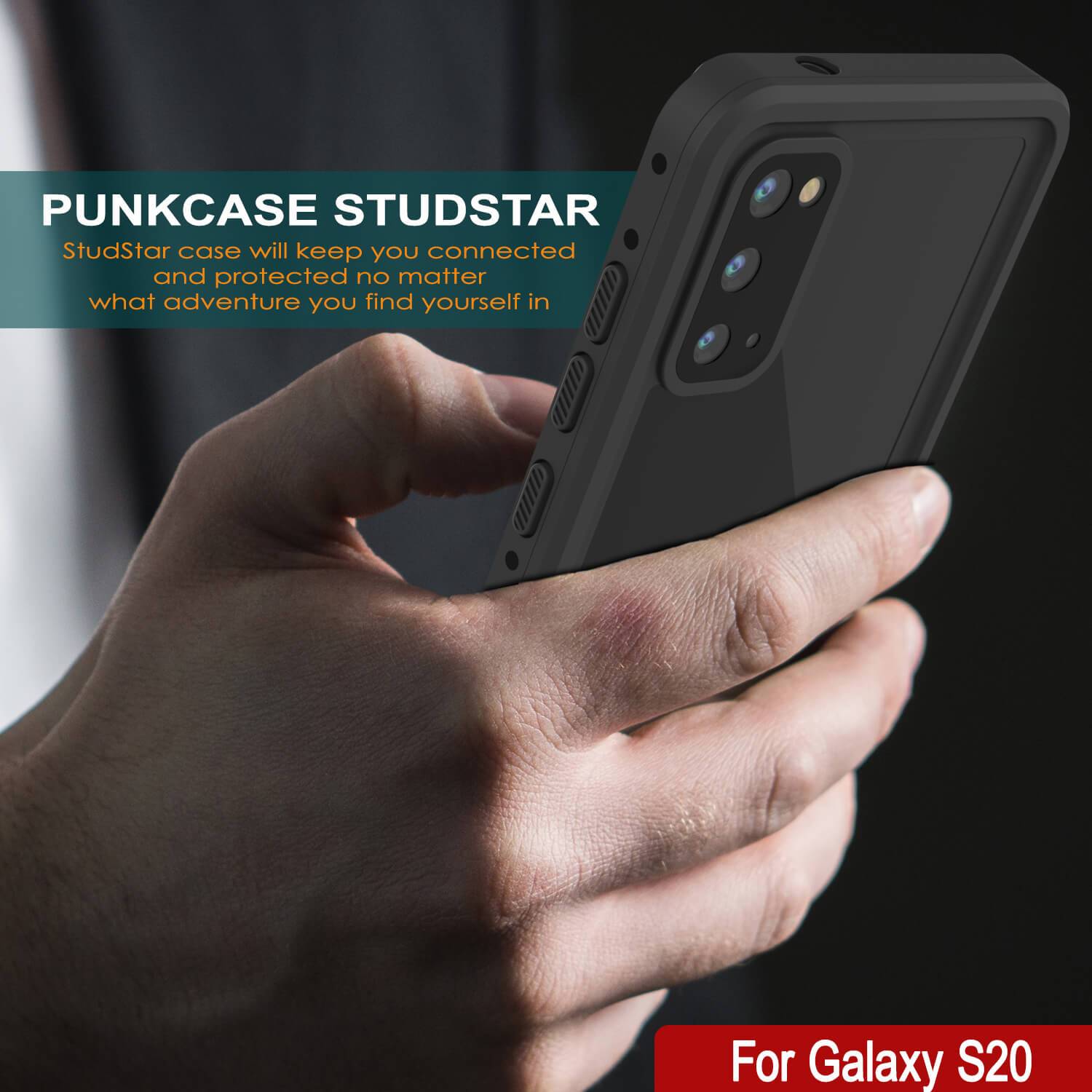Galaxy S20 Waterproof Case PunkCase StudStar Black Thin 6.6ft Underwater IP68 Shock/Snow Proof