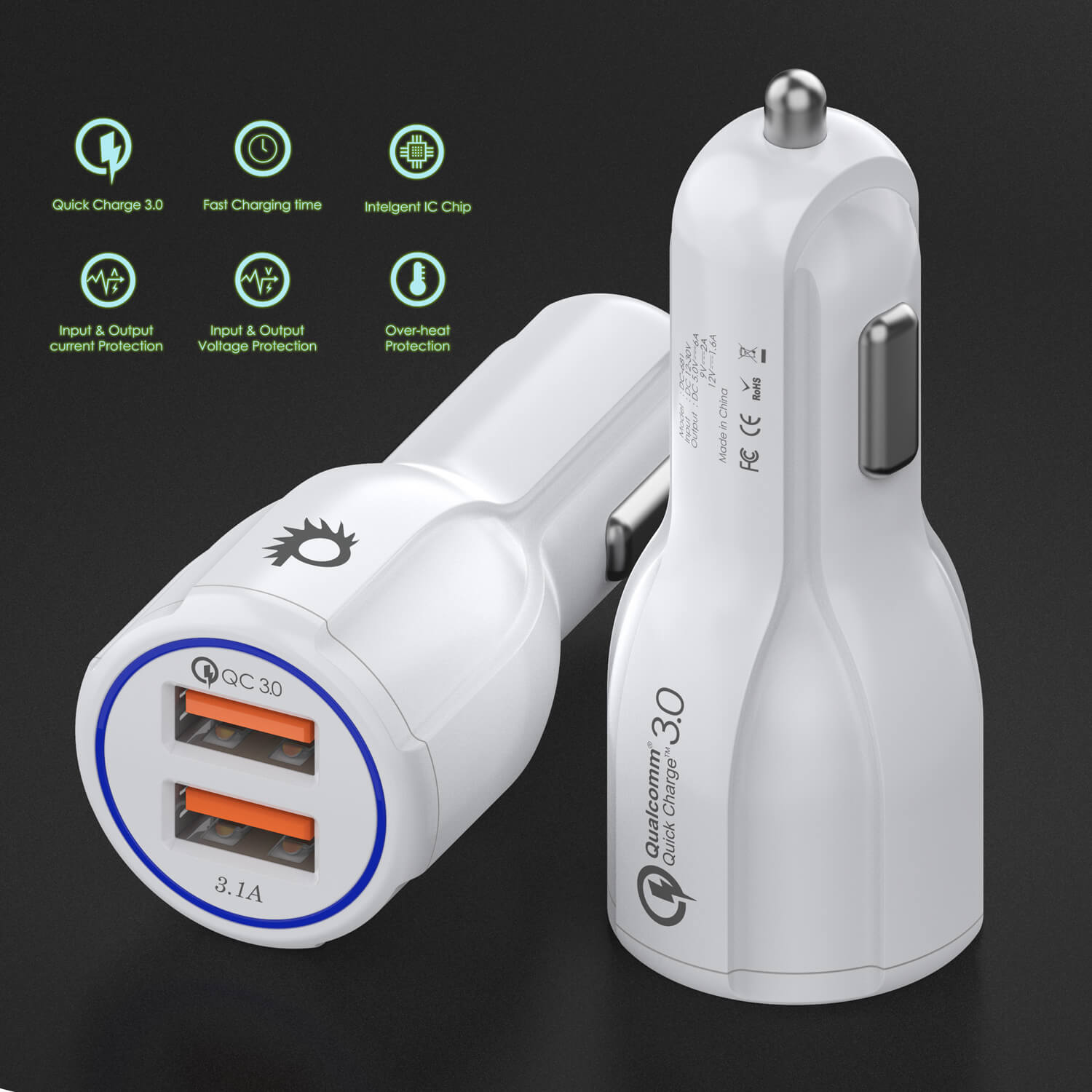 Ghostek® NRGcharge QuickCharge 2.0 Rapid High-speed Fast Wall Car White Charger w/ Micro USB Cable - PunkCase NZ