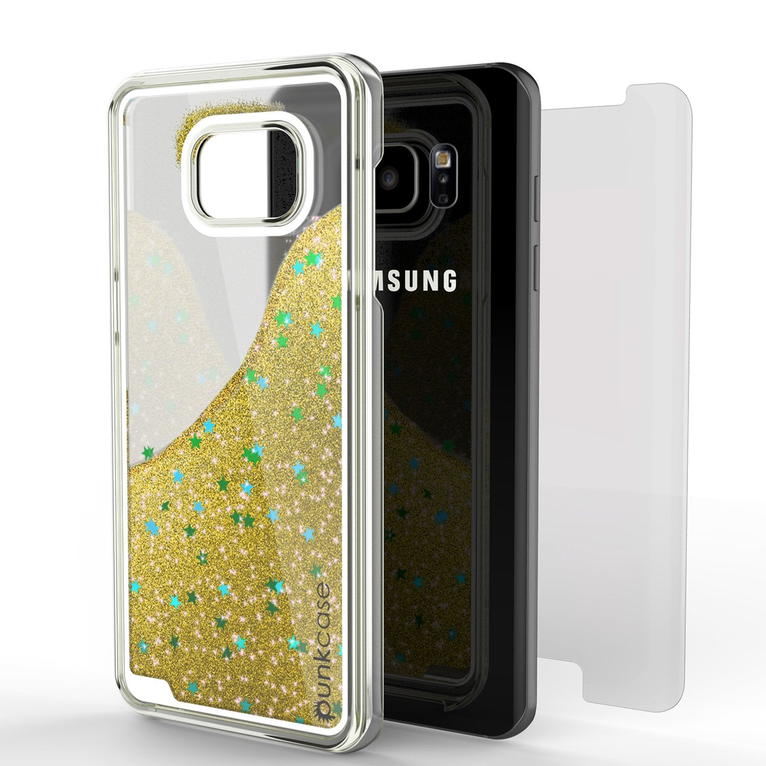 S7 Edge Case, Punkcase [Liquid GOLD Series] Protective Dual Layer Floating Glitter Cover with lots of Bling & Sparkle + PunkShield Screen Protector - PunkCase NZ