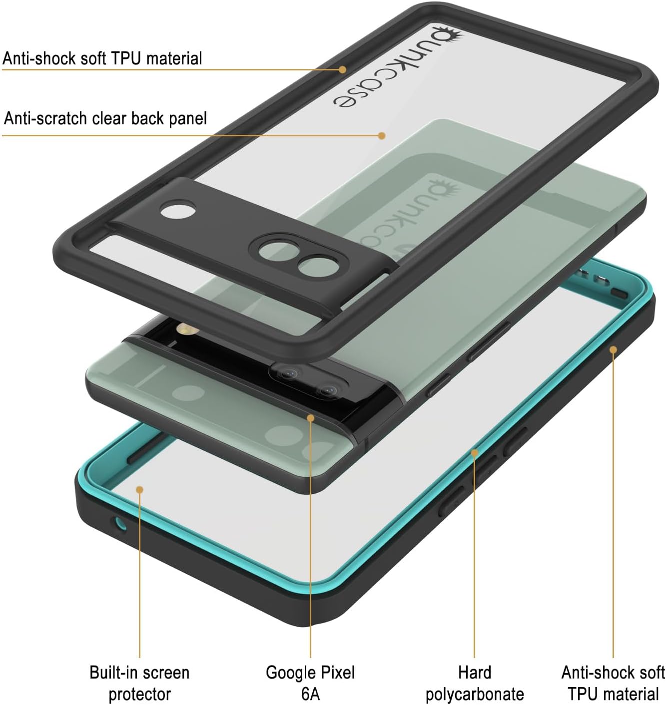 Google Pixel 6a Waterproof IP68 Case, Punkcase [Teal] [Extreme Series] [Slim Fit]