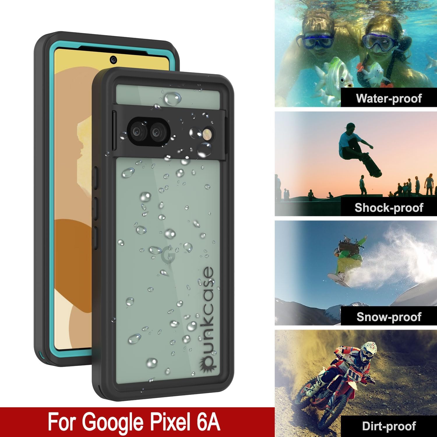 Google Pixel 6a Waterproof IP68 Case, Punkcase [Teal] [Extreme Series] [Slim Fit]