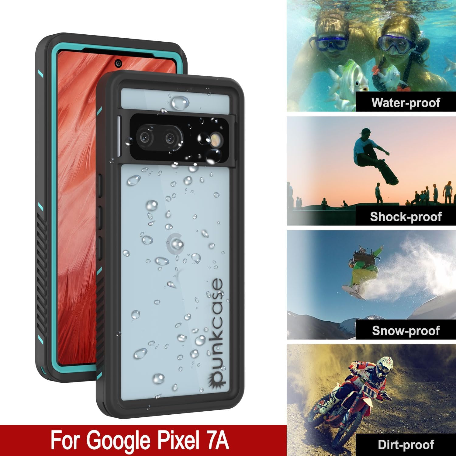 Google Pixel 7a Waterproof IP68 Case, Punkcase [Teal] [Extreme Series] [Slim Fit]