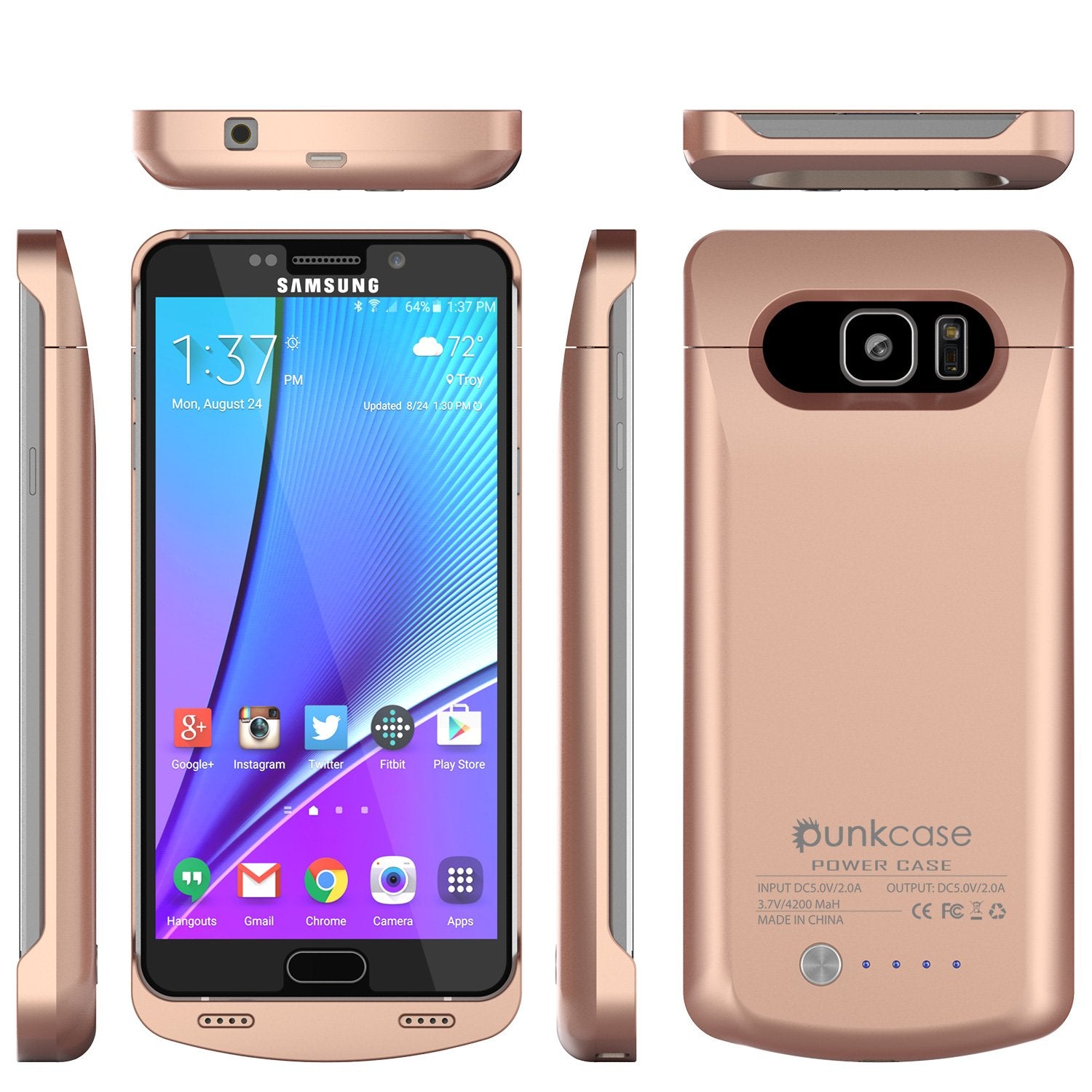 Galaxy Note 5 Battery Case, Punkcase 5000mAH Charger Case W/ Screen Protector | Integrated Kickstand & USB Port | IntelSwitch [Rose Gold] - PunkCase NZ