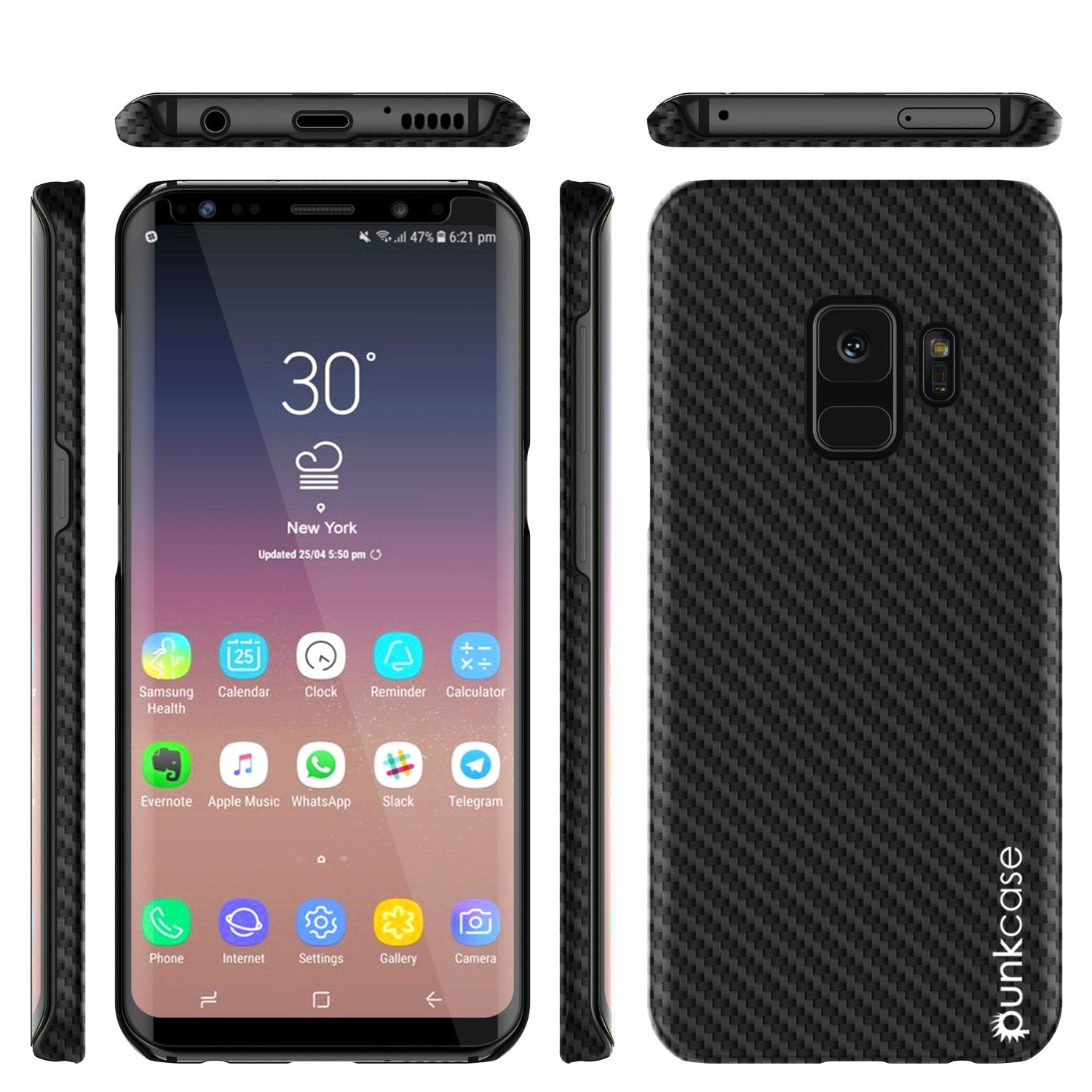 Galaxy S9 Case, Punkcase CarbonShield, Heavy Duty & Ultra Thin 2 Piece Dual Layer PU Leather Cover [shockproof][non slip] with PUNKSHIELD Screen Protector for Samsung S9 [jet black] - PunkCase NZ