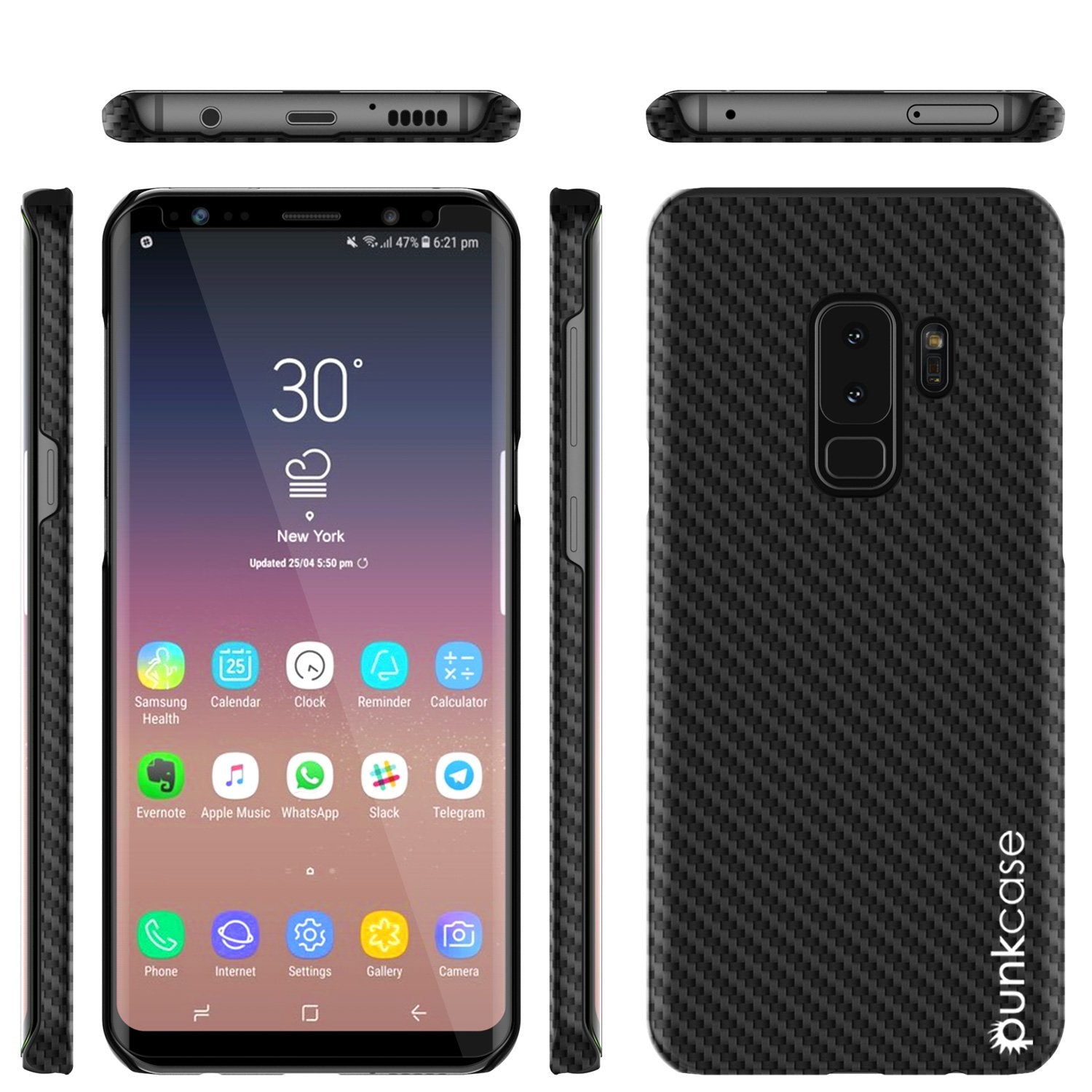 Galaxy S9 Plus Case, Punkcase CarbonShield, Heavy Duty & Ultra Thin 2 Piece Dual Layer PU Leather Cover [shockproof][non slip] with PUNKSHIELD Screen Protector for Samsung S9 Plus [jet black] - PunkCase NZ