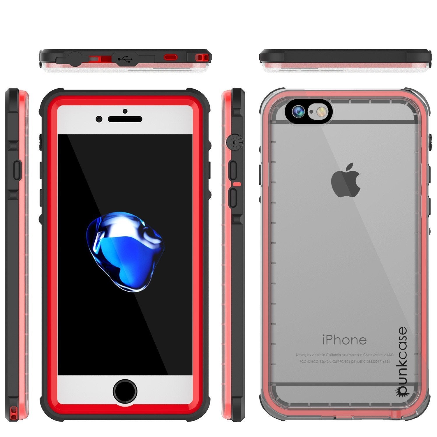 Apple iPhone SE (4.7") Waterproof Case, PUNKcase CRYSTAL Red W/ Attached Screen Protector  | Warranty