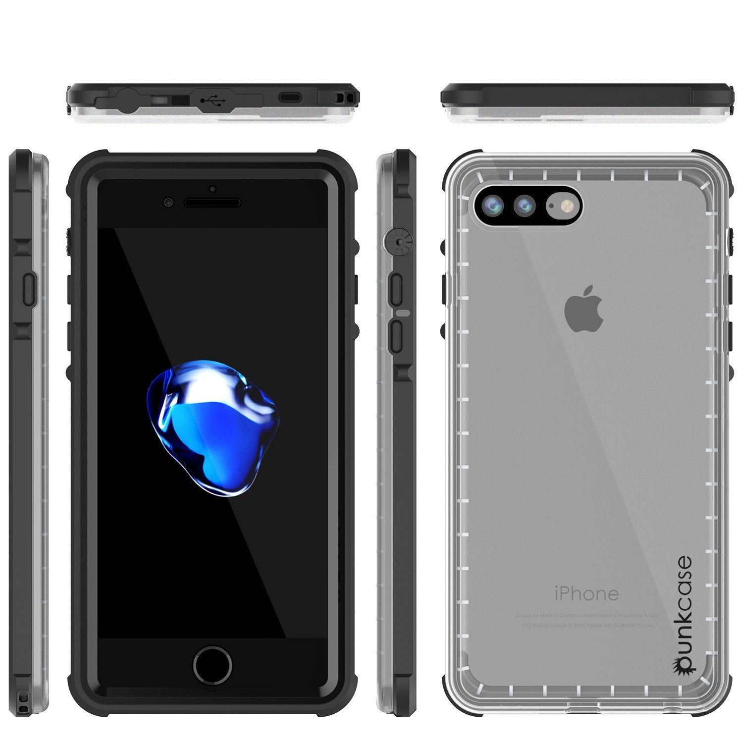 iPhone 7+ Plus Waterproof Case, PUNKcase CRYSTAL Black W/ Attached Screen Protector  | Warranty - PunkCase NZ