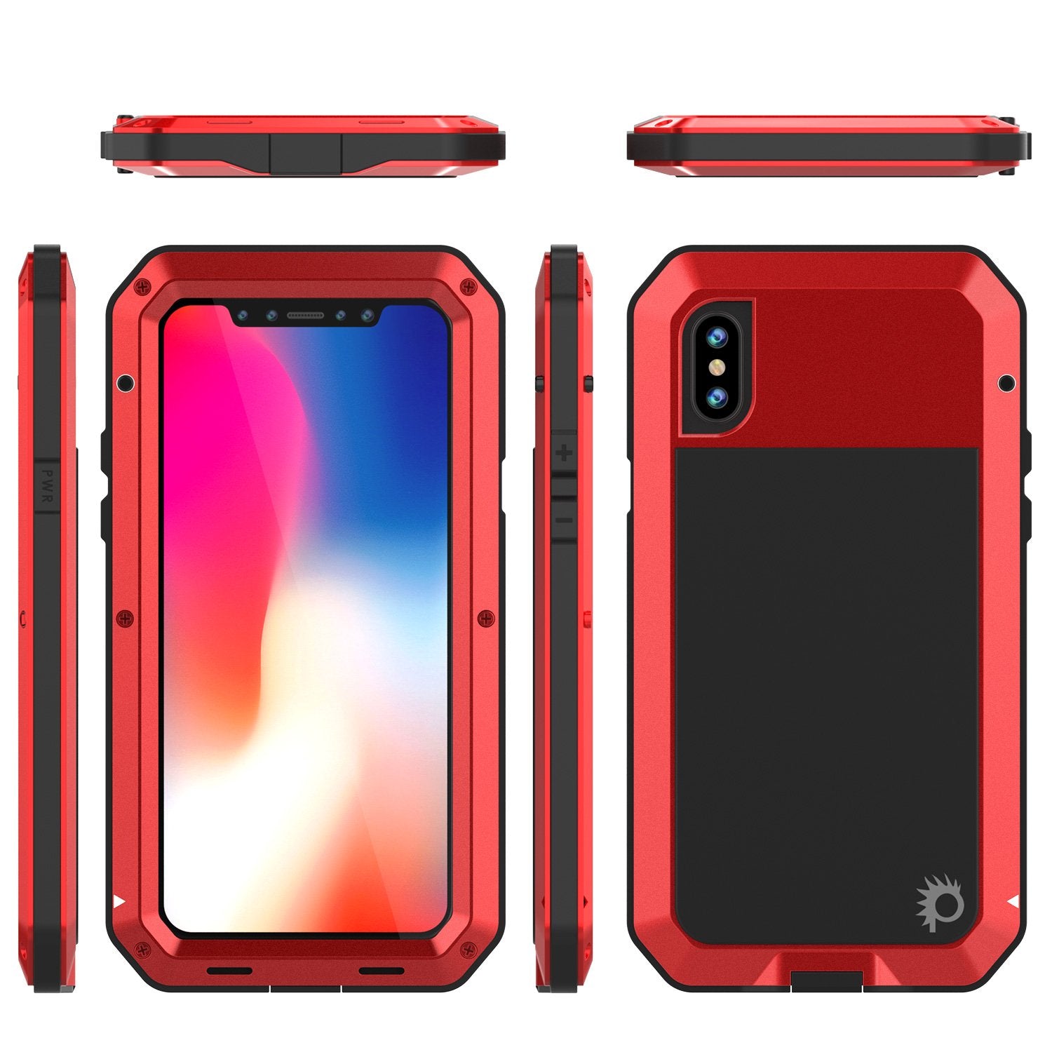 iPhone X Metal Case, Heavy Duty Military Grade Rugged Red Armor Cover [shock proof] Hybrid Full Body Hard Aluminum & TPU Design - PunkCase NZ
