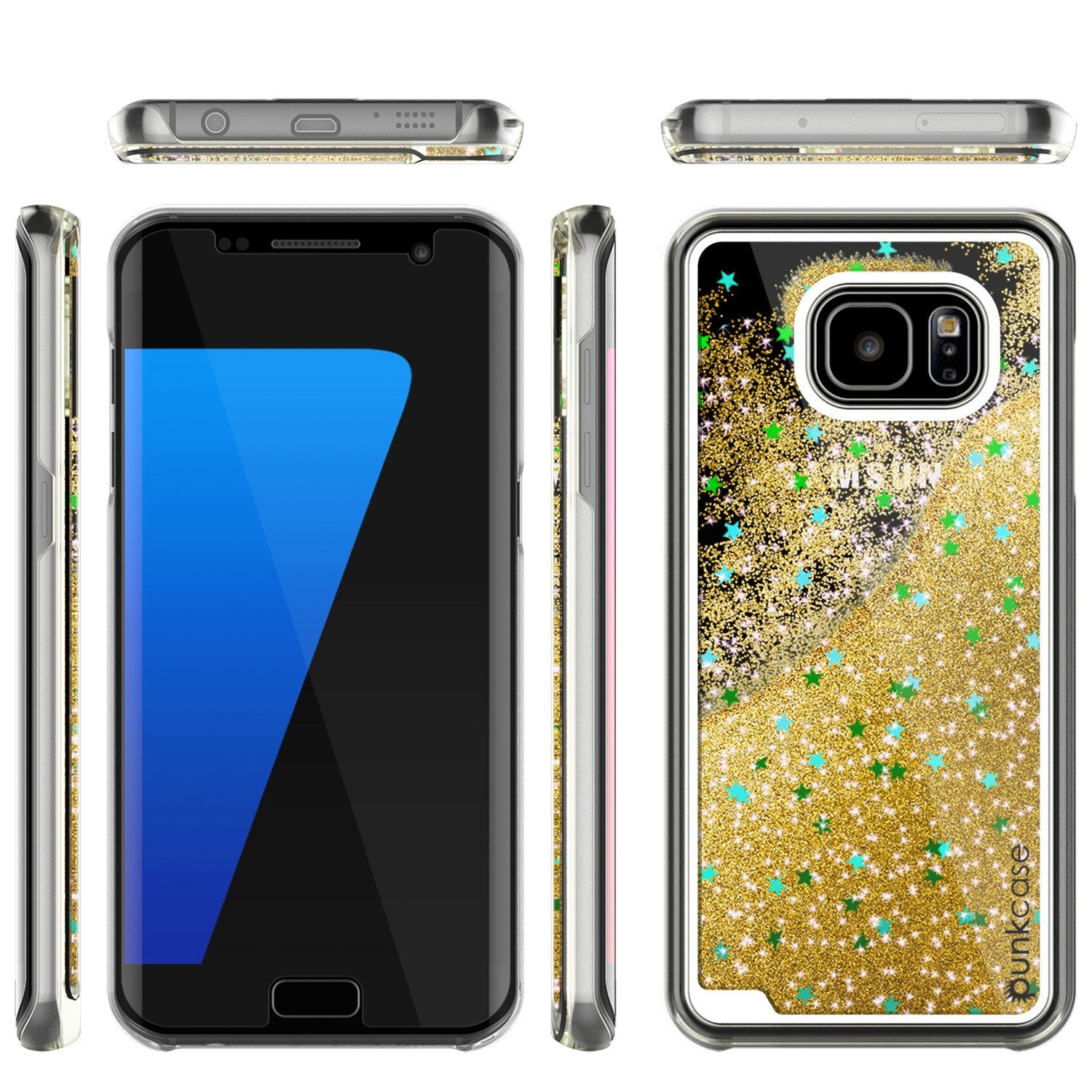 S7 Edge Case, Punkcase [Liquid GOLD Series] Protective Dual Layer Floating Glitter Cover with lots of Bling & Sparkle + PunkShield Screen Protector - PunkCase NZ