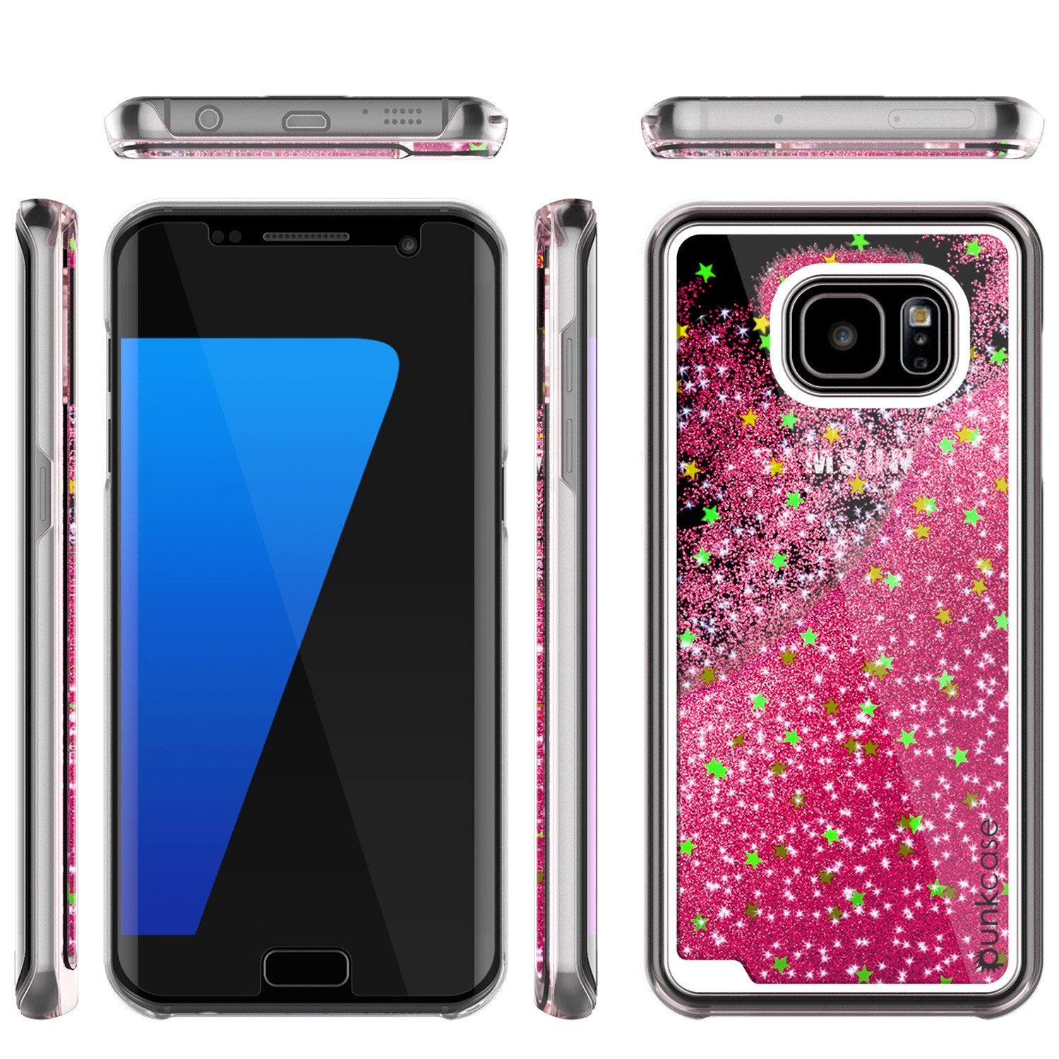 S7 Edge Case, PunkCase LIQUID Pink Series, Protective Dual Layer Floating Glitter Cover - PunkCase NZ