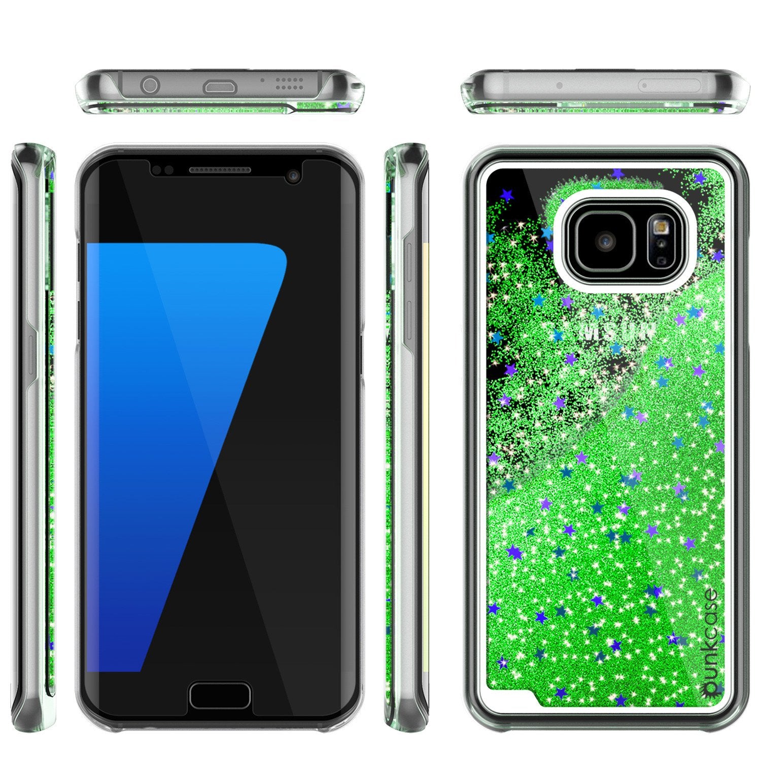 S7 Edge Case, PunkCase LIQUID Green Series, Protective Dual Layer Floating Glitter Cover - PunkCase NZ