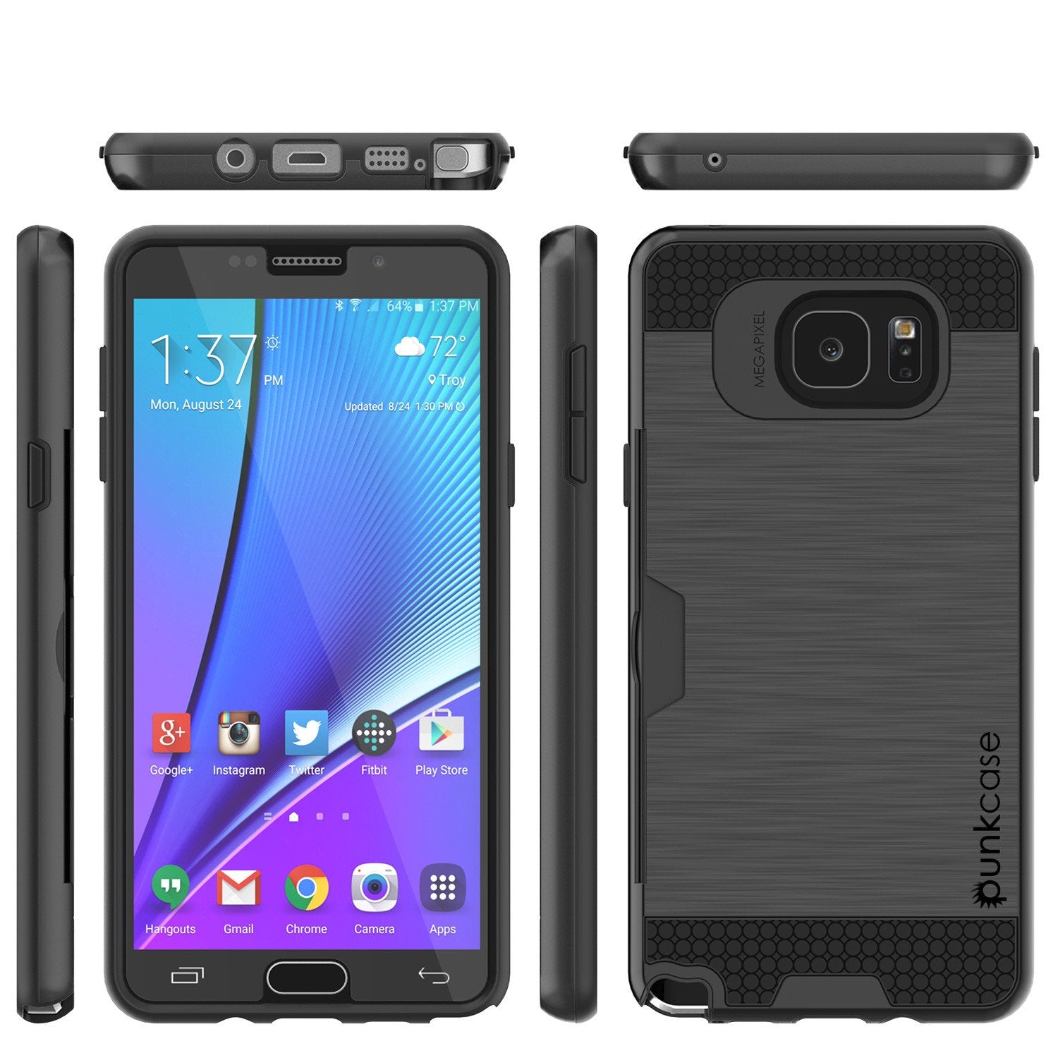 Galaxy Note 5 Case PunkCase SLOT Black Series Slim Armor Soft Cover Case w/ Tempered Glass - PunkCase NZ