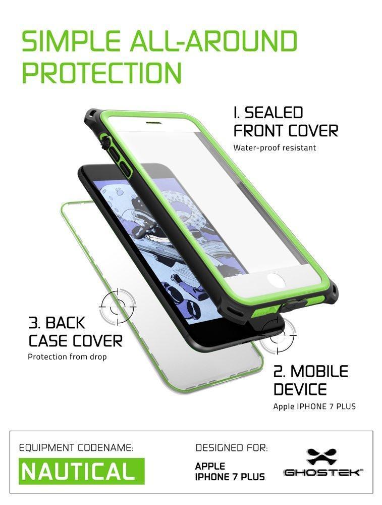 iPhone 8+ Plus Waterproof Case, Ghostek Nautical Series for iPhone 8+ Plus | Slim Underwater Protection | Adventure Duty | Swimming (Green) - PunkCase NZ