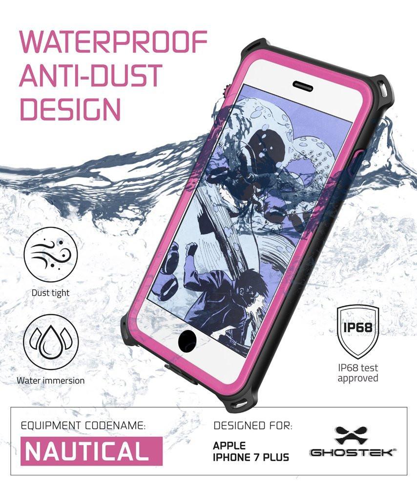 iPhone 7+ Plus Waterproof Case, Ghostek Nautical Series for iPhone 7+ Plus | Slim Underwater Protection | Adventure Duty | Swimming (Pink) - PunkCase NZ