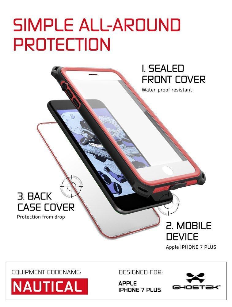 iPhone 8+ Plus Waterproof Case, Ghostek Nautical Series for iPhone 8+ Plus | Slim Underwater Protection | Adventure Duty | Swimming (Red) - PunkCase NZ