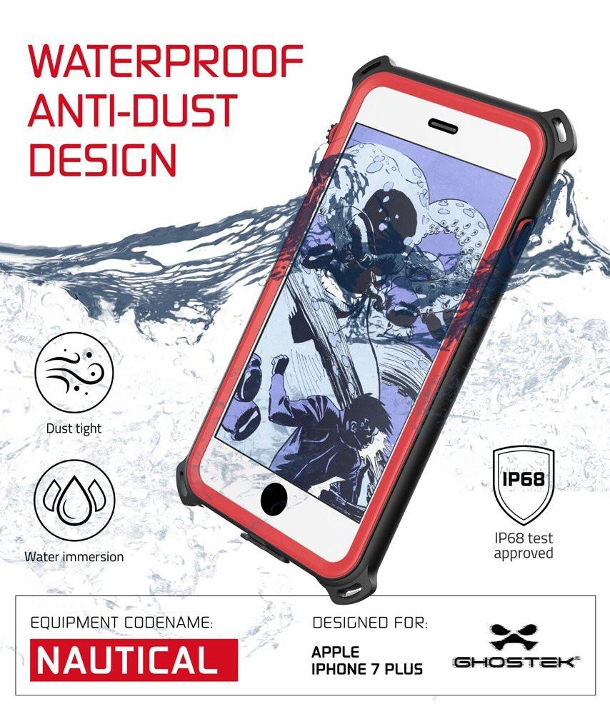 iPhone 7+ Plus Waterproof Case, Ghostek Nautical Series for iPhone 7+ Plus | Slim Underwater Protection | Adventure Duty | Swimming (Red) - PunkCase NZ