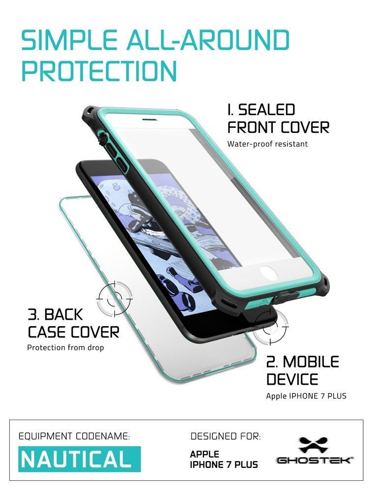 iPhone 7+ Plus Waterproof Case, Ghostek Nautical Series for iPhone 7+ Plus | Slim Underwater Protection | Adventure Duty | Swimming (Teal) - PunkCase NZ